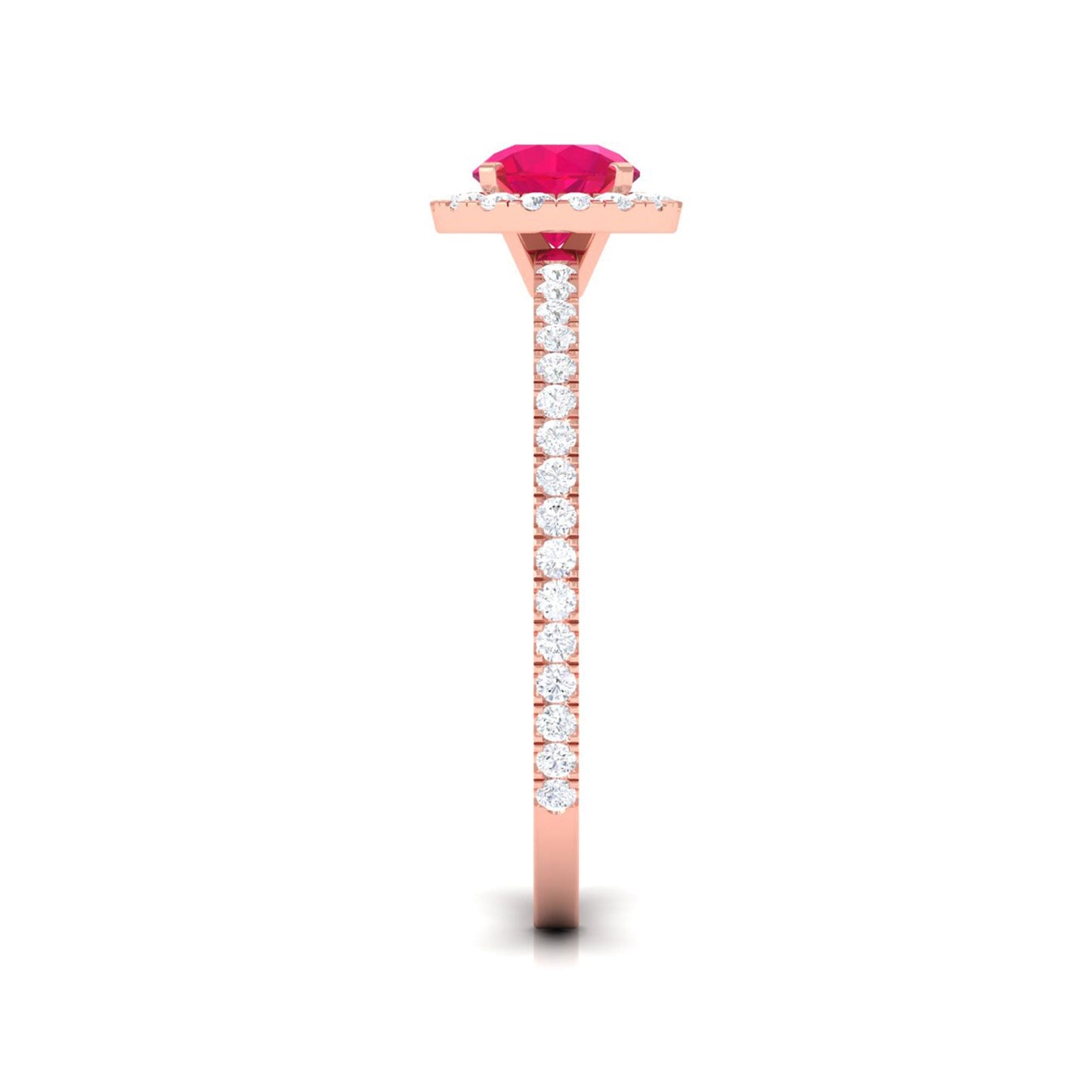 Minimal 0.6 Carat Ruby Engagement Ring with Diamond Halo