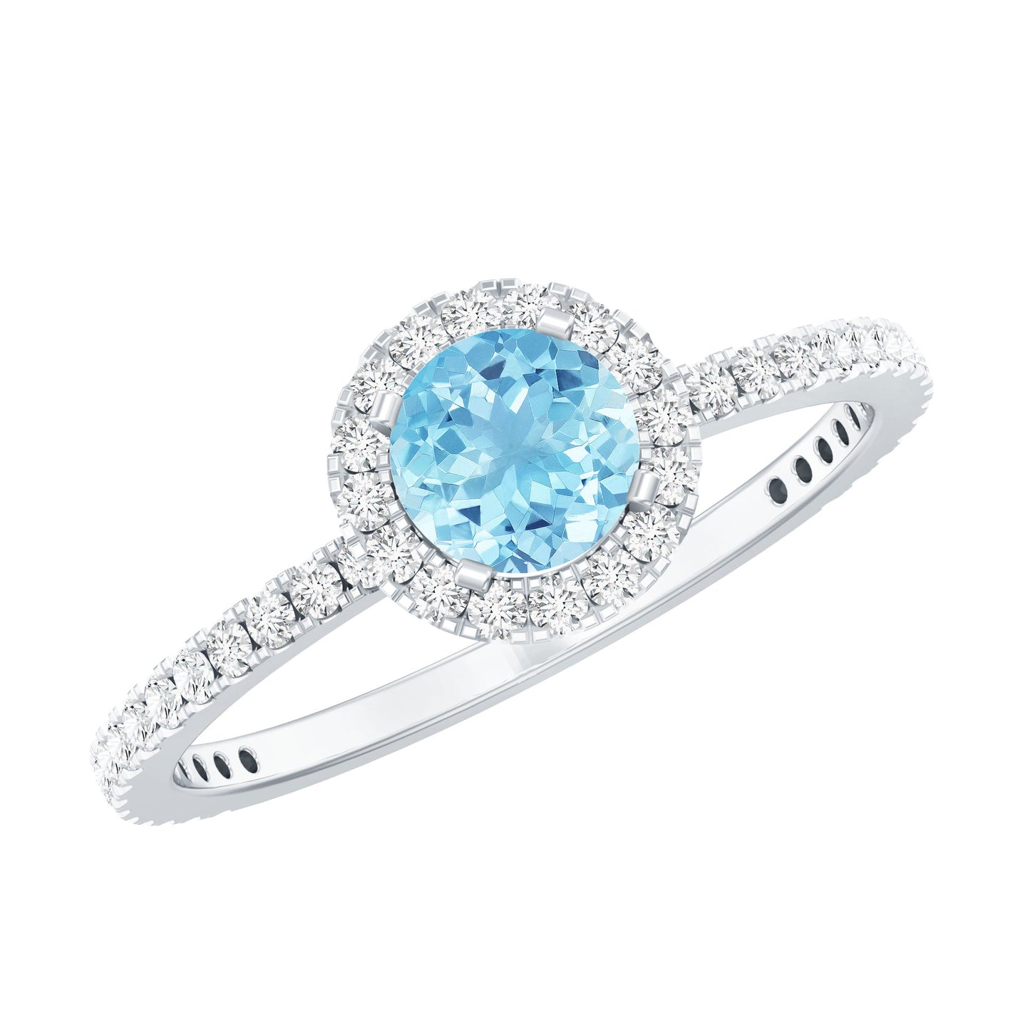 Genuine Blue Aquamarine Ring with Diamond Accent