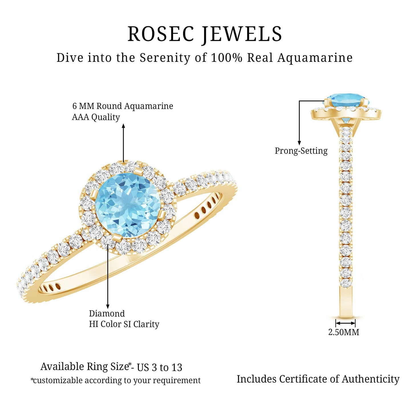 Genuine Blue Aquamarine Ring with Diamond Accent