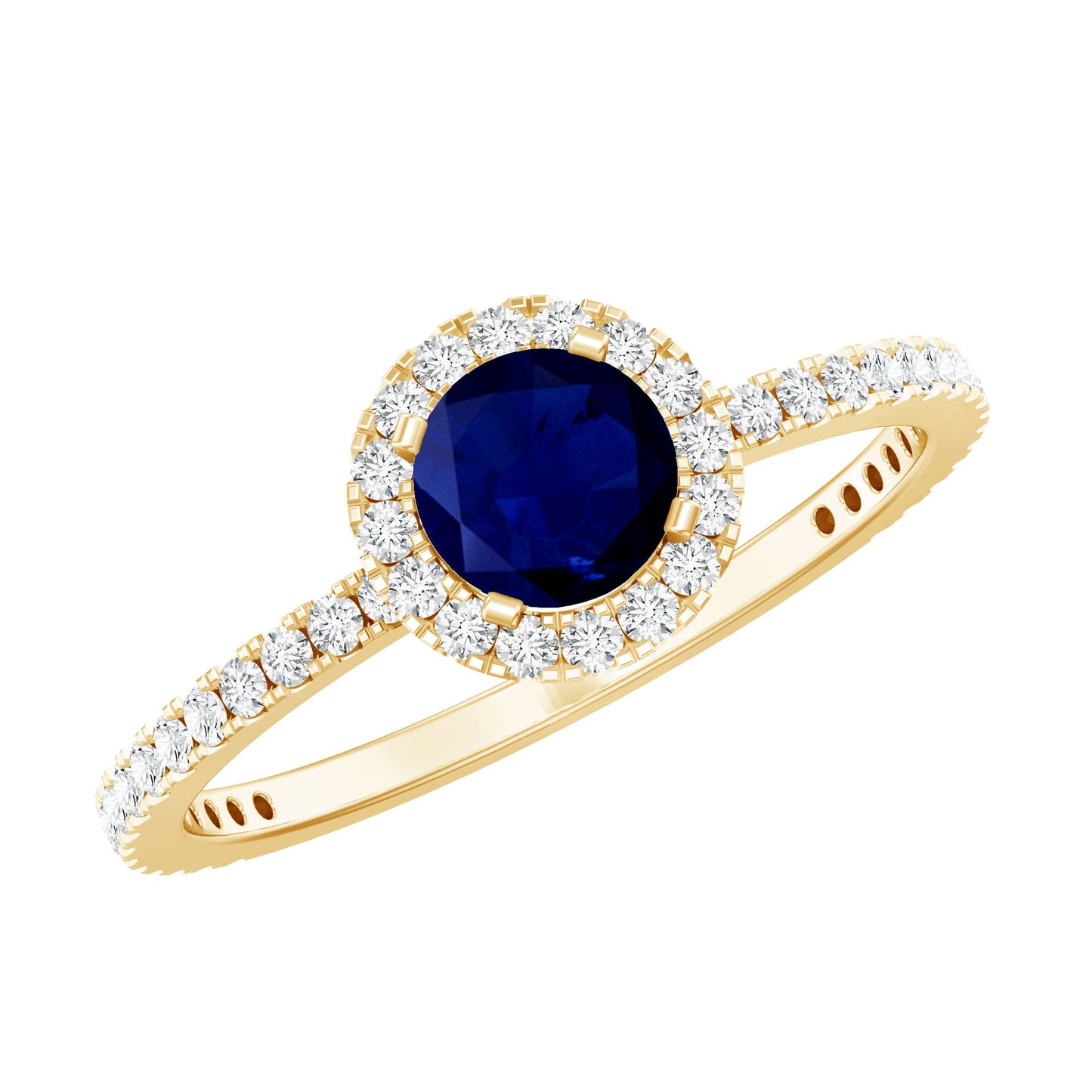 0.95 Carat Round Blue Sapphire and Diamond Halo Engagement Ring