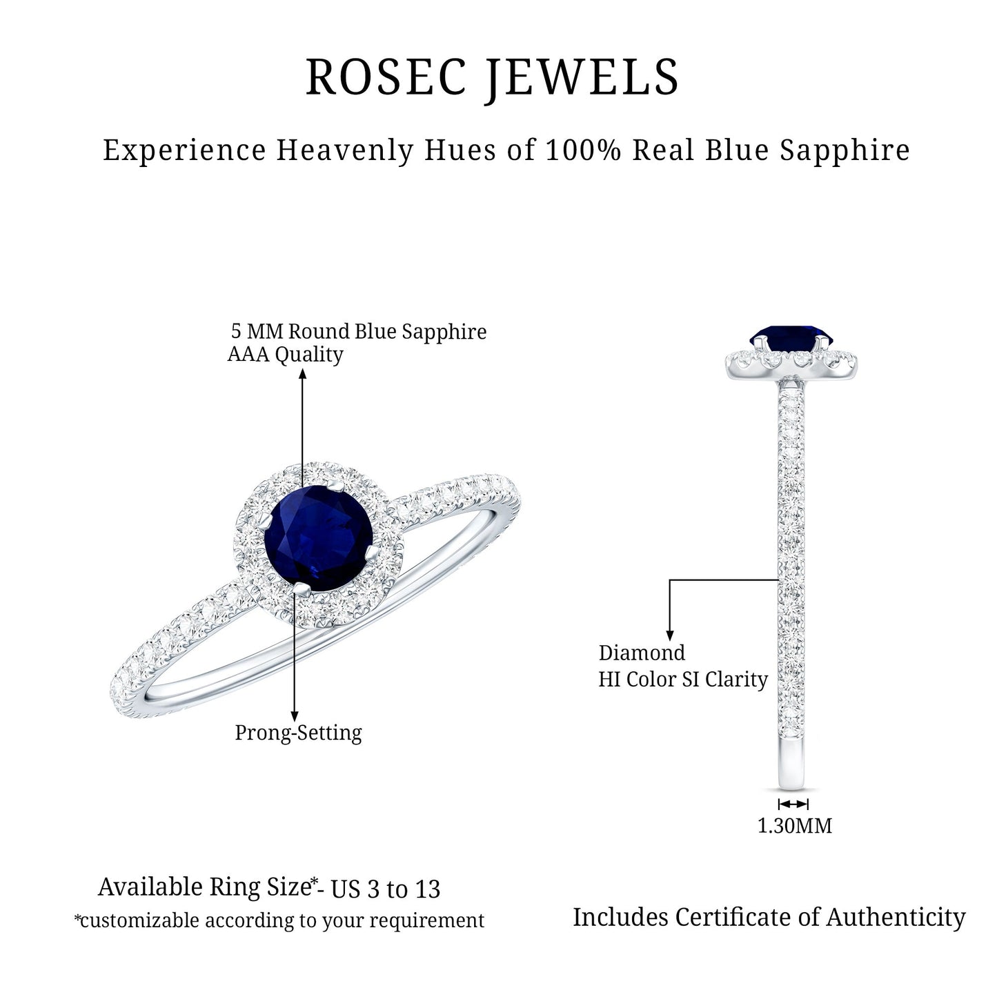 Minimal 0.9 Carat Blue Sapphire Engagement Ring with Diamond Halo