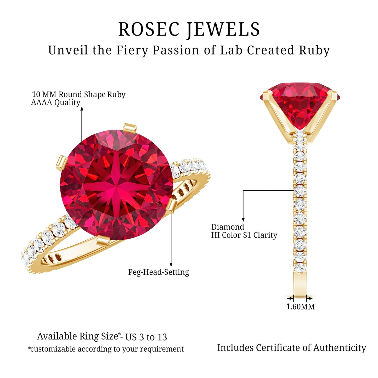 Round 5 Carat Lab Created Ruby Huge Engagement Ring with Diamond Side Stones