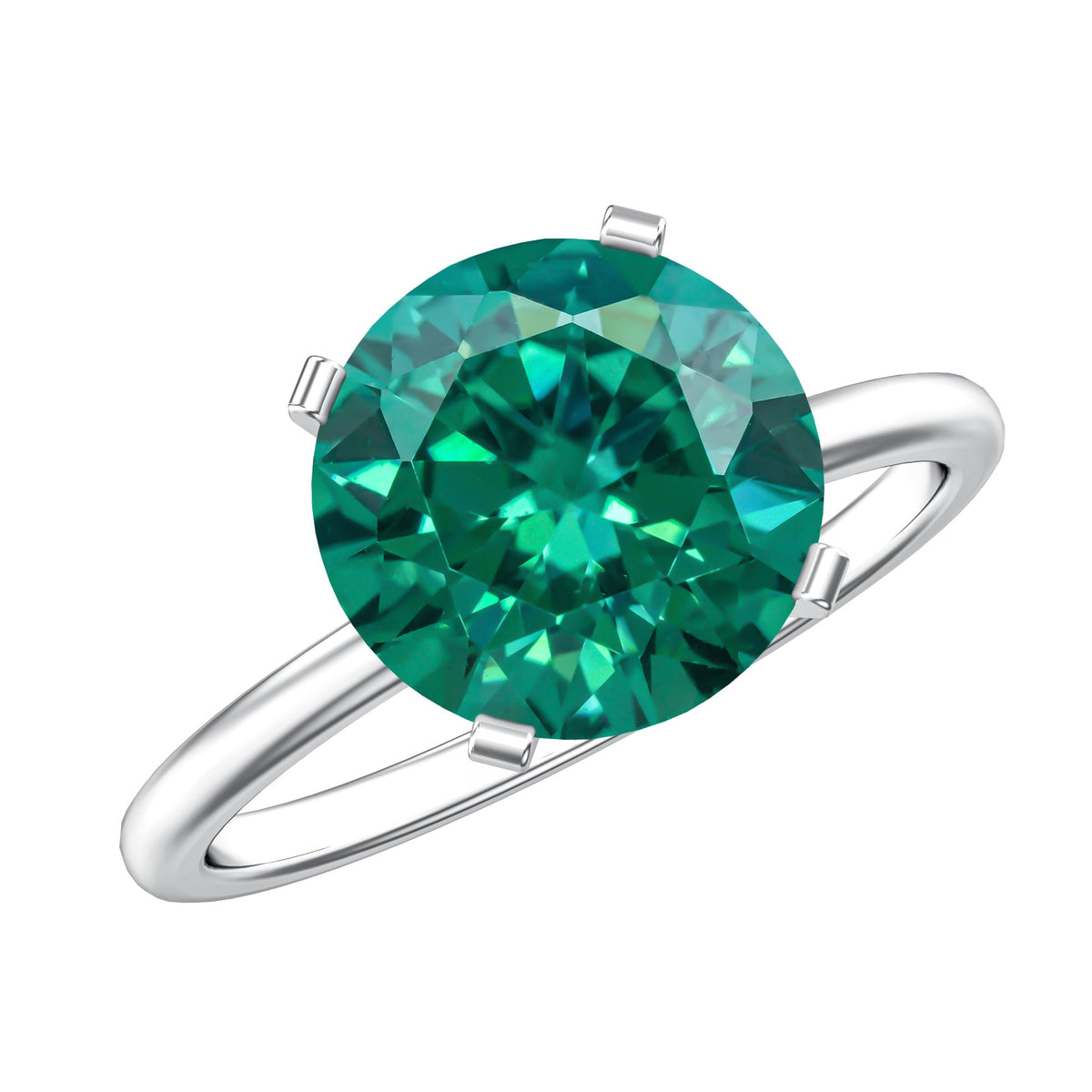 3.5 Carat Round Lab Created Emerald Solitaire Engagement Ring