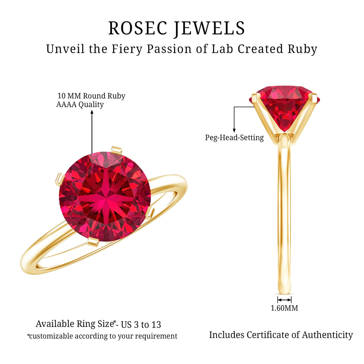 Solitaire Lab Grown 5 Carat Ruby Engagement Ring with Certificate