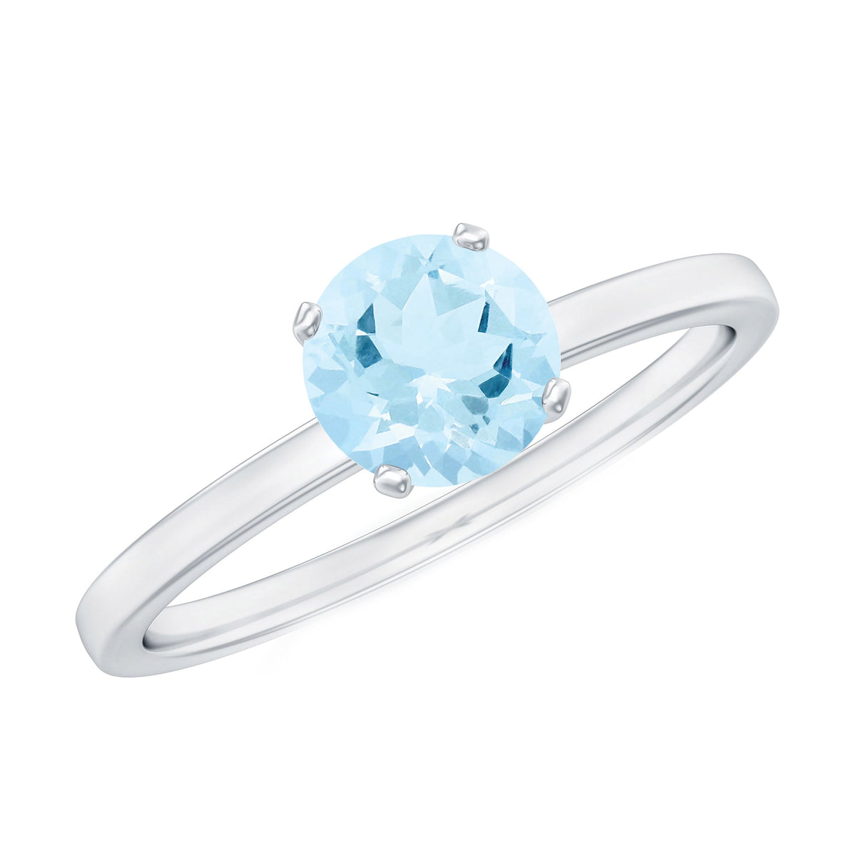 Natural Round Aquamarine Solitaire Promise Ring