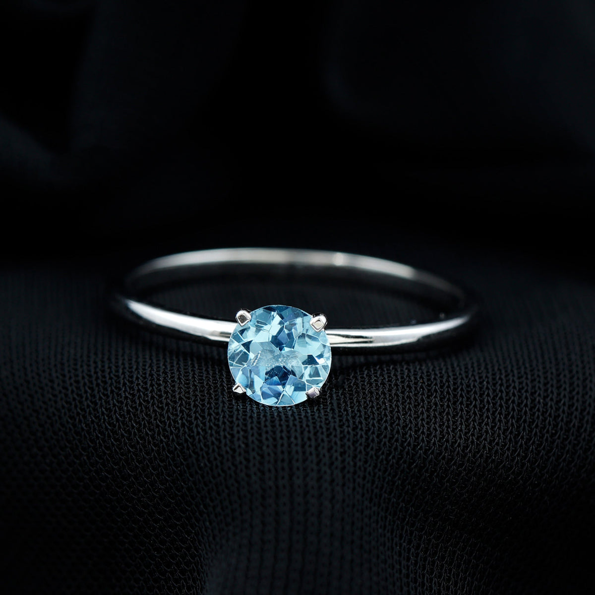 Natural Round Aquamarine Solitaire Promise Ring