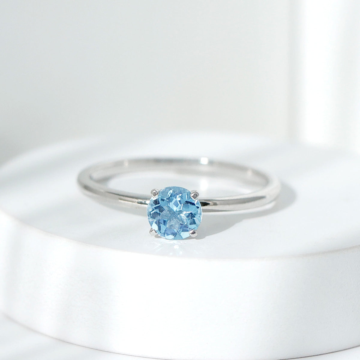 Natural Round Aquamarine Solitaire Promise Ring
