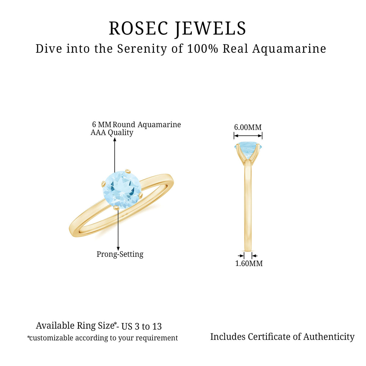 Natural Round Aquamarine Solitaire Promise Ring