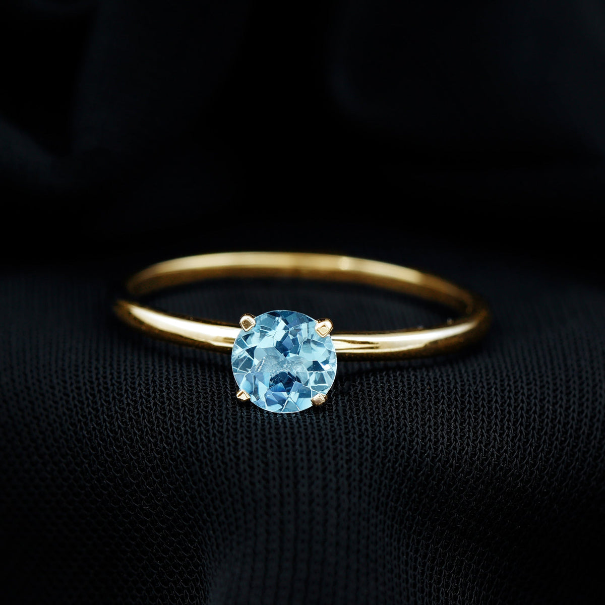 Natural Round Aquamarine Solitaire Promise Ring
