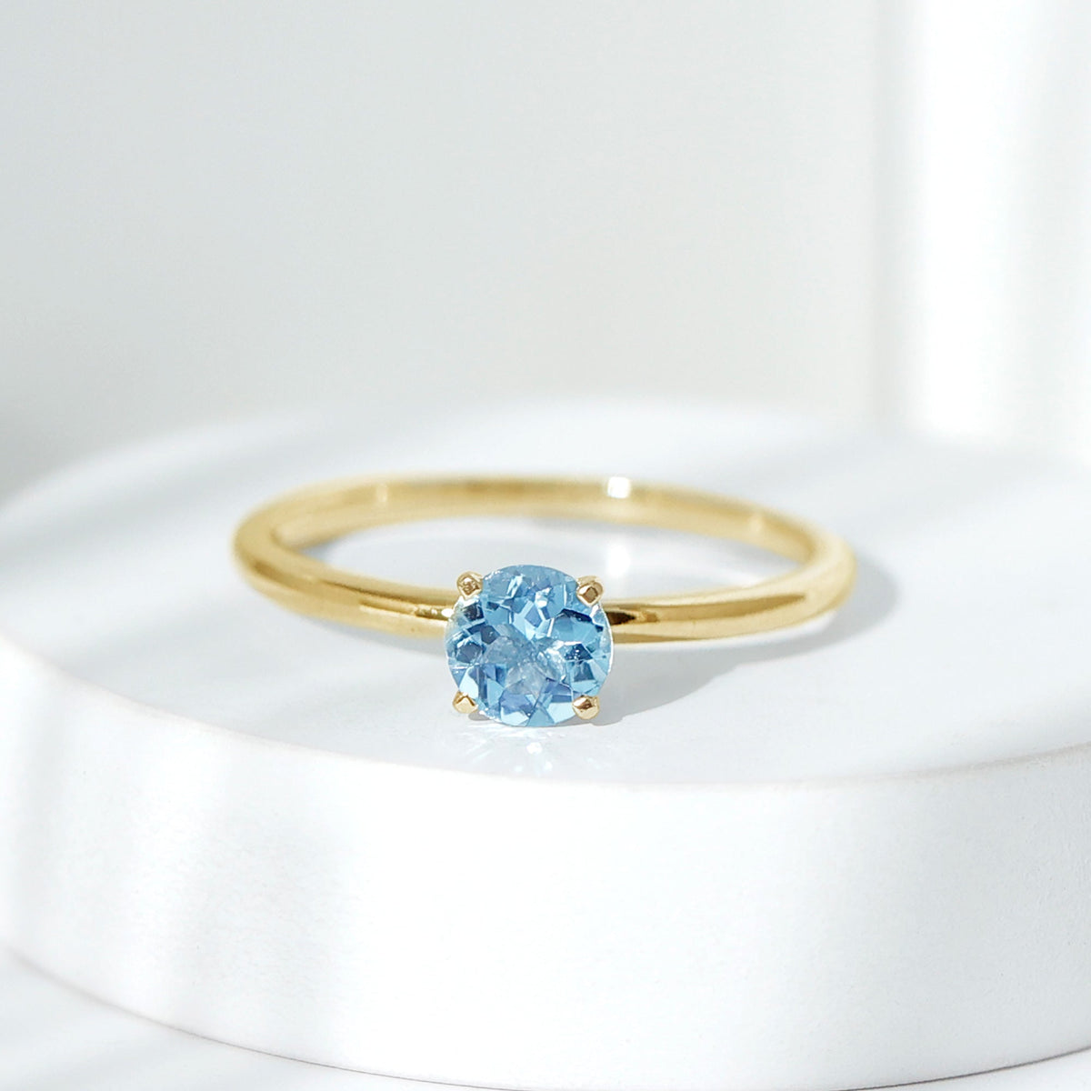 Natural Round Aquamarine Solitaire Promise Ring