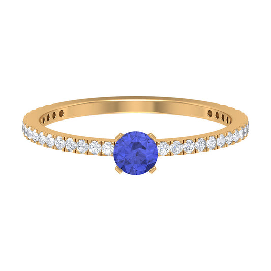 Genuine Tanzanite Commitment Ring with Diamond