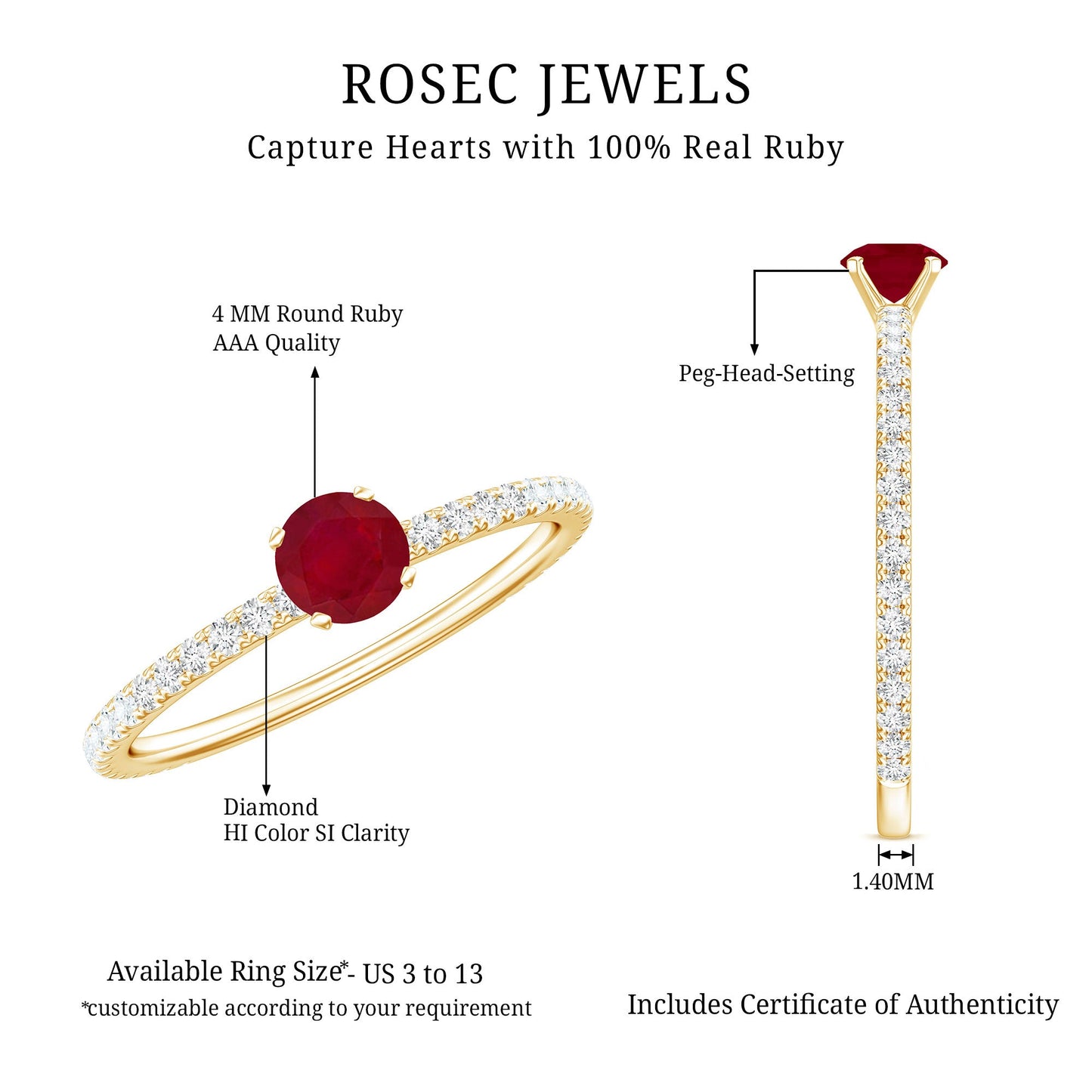 Natural Ruby Promise Ring with Diamond for Women
