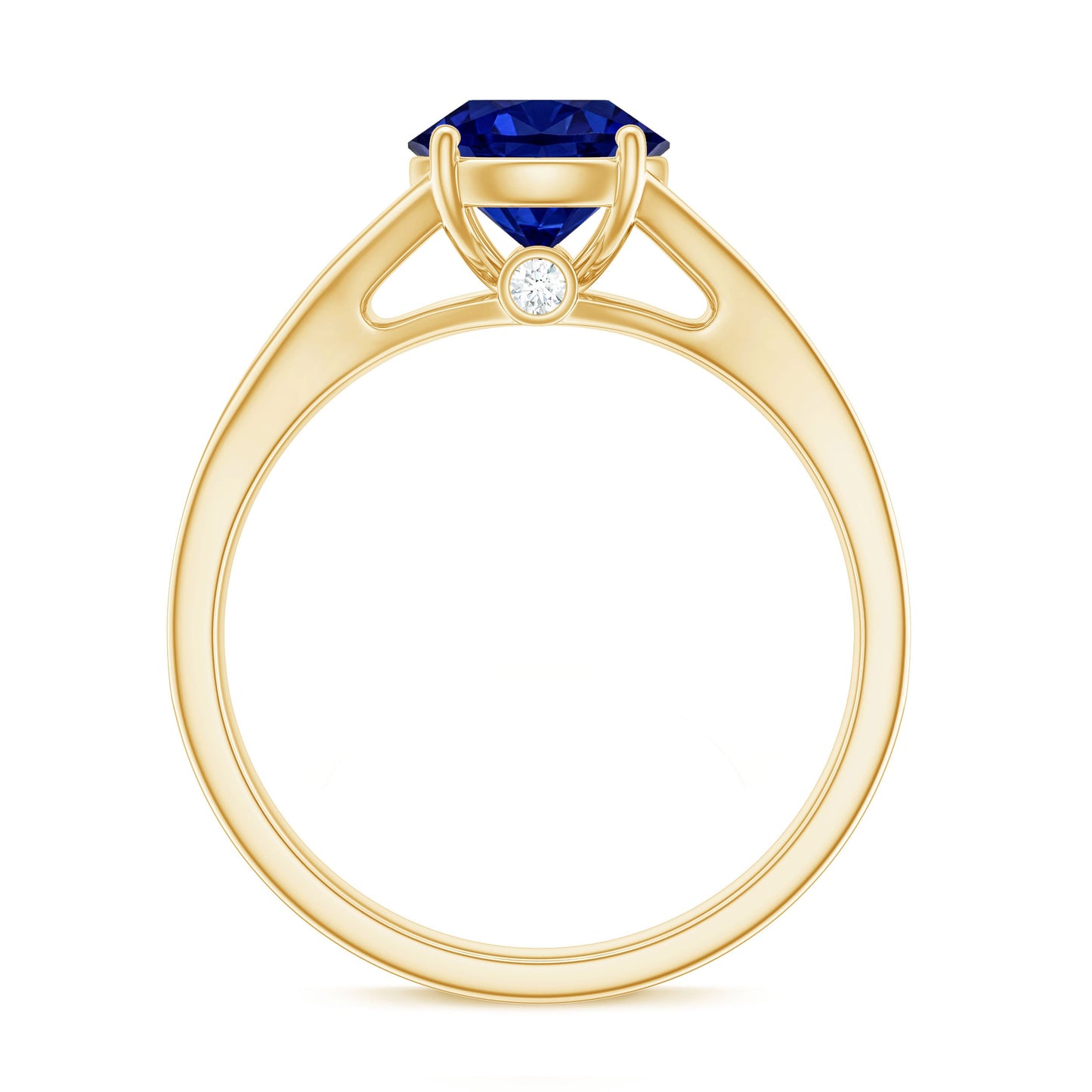 2.7 Carat Round Lab Grown Blue Sapphire Engagement Ring with Diamond Split Shank