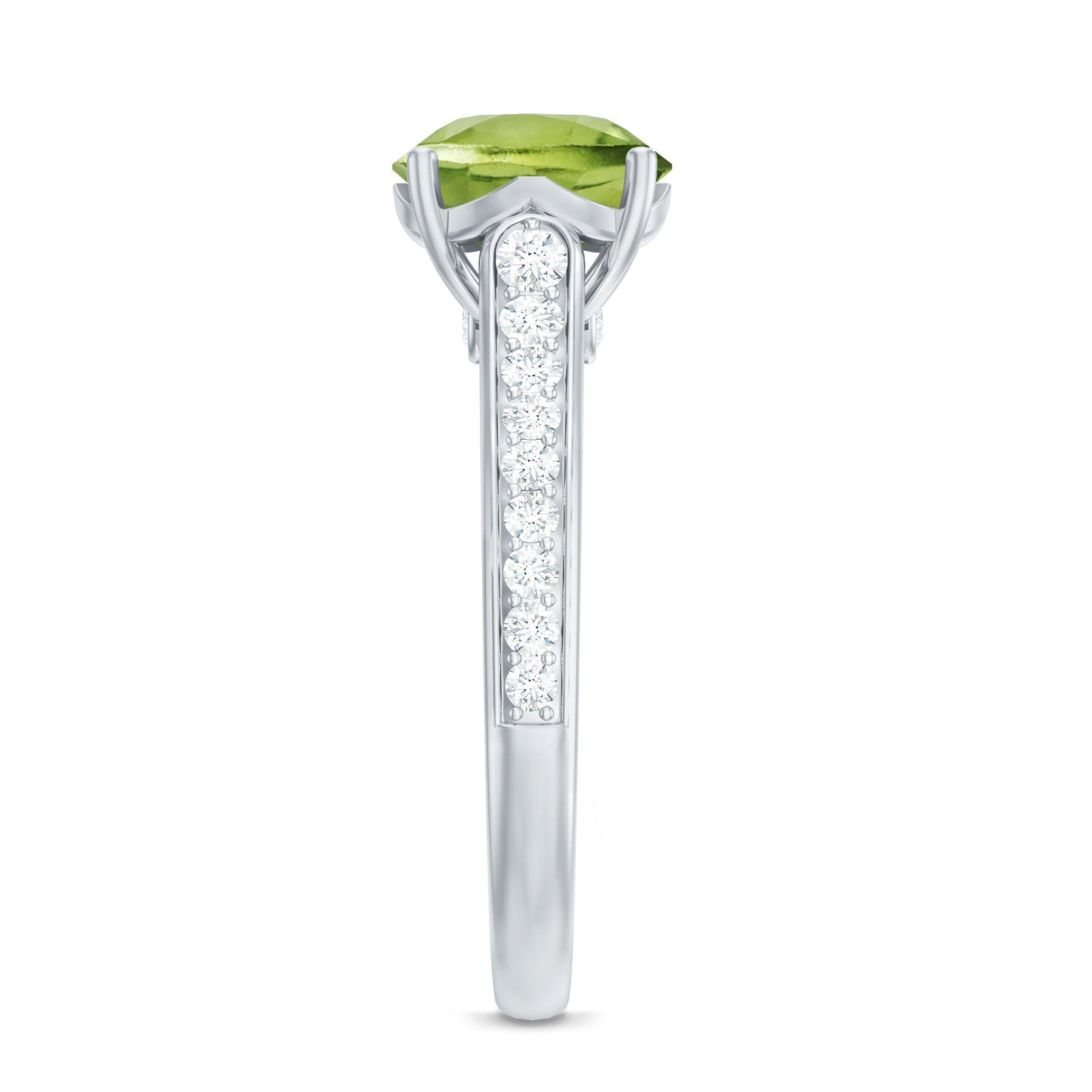 Natural 2 Carat Round Peridot Engagement Ring with Diamond