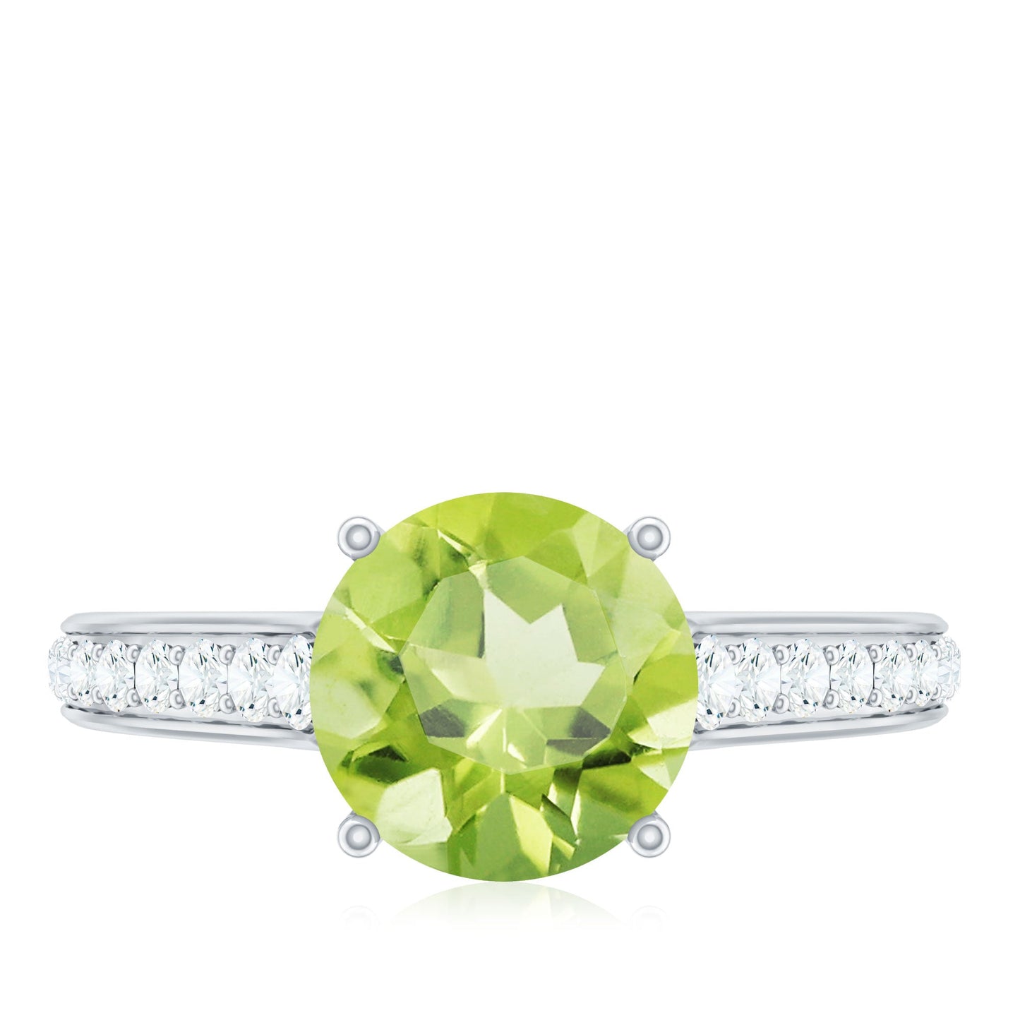 Natural 2 Carat Round Peridot Engagement Ring with Diamond