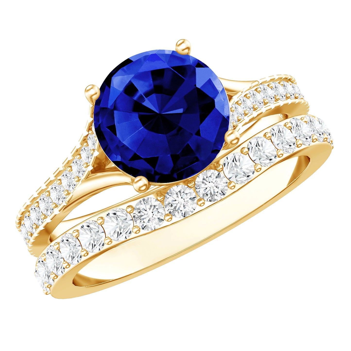 Certified 2.7 Carat Lab Grown Blue Sapphire Engagement Wedding Ring Set with Moissanite