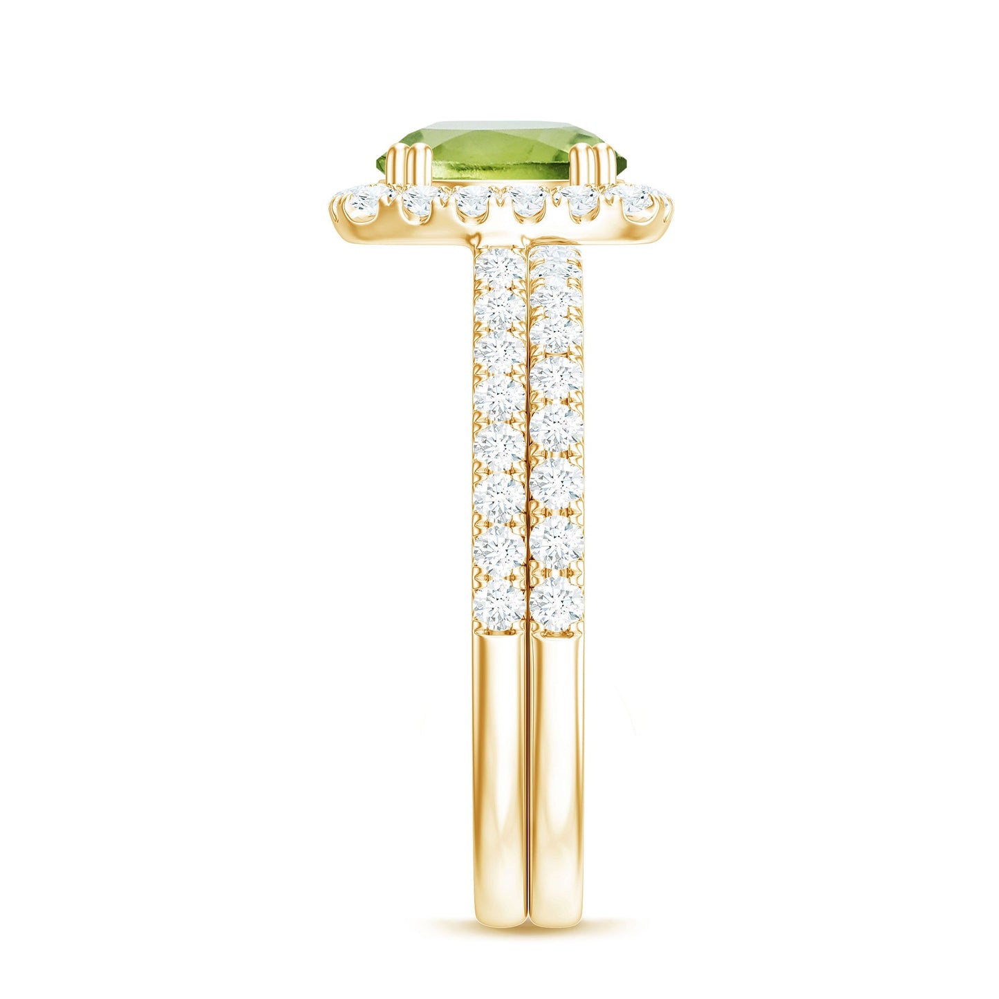 Natural 2 Carat Peridot Engagement Ring with Wedding Band