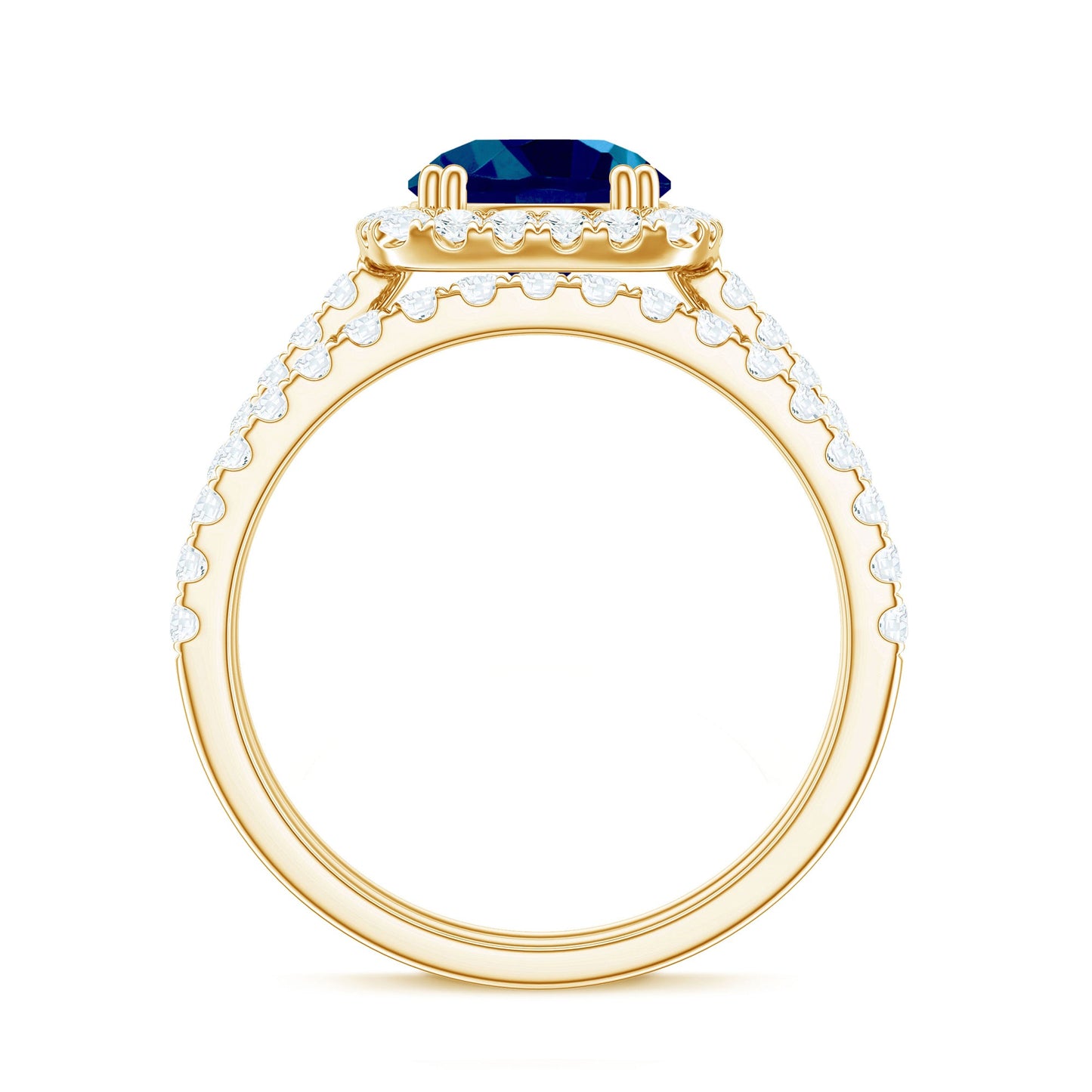 Genuine Blue Topaz and Diamond Halo Wedding Ring Set