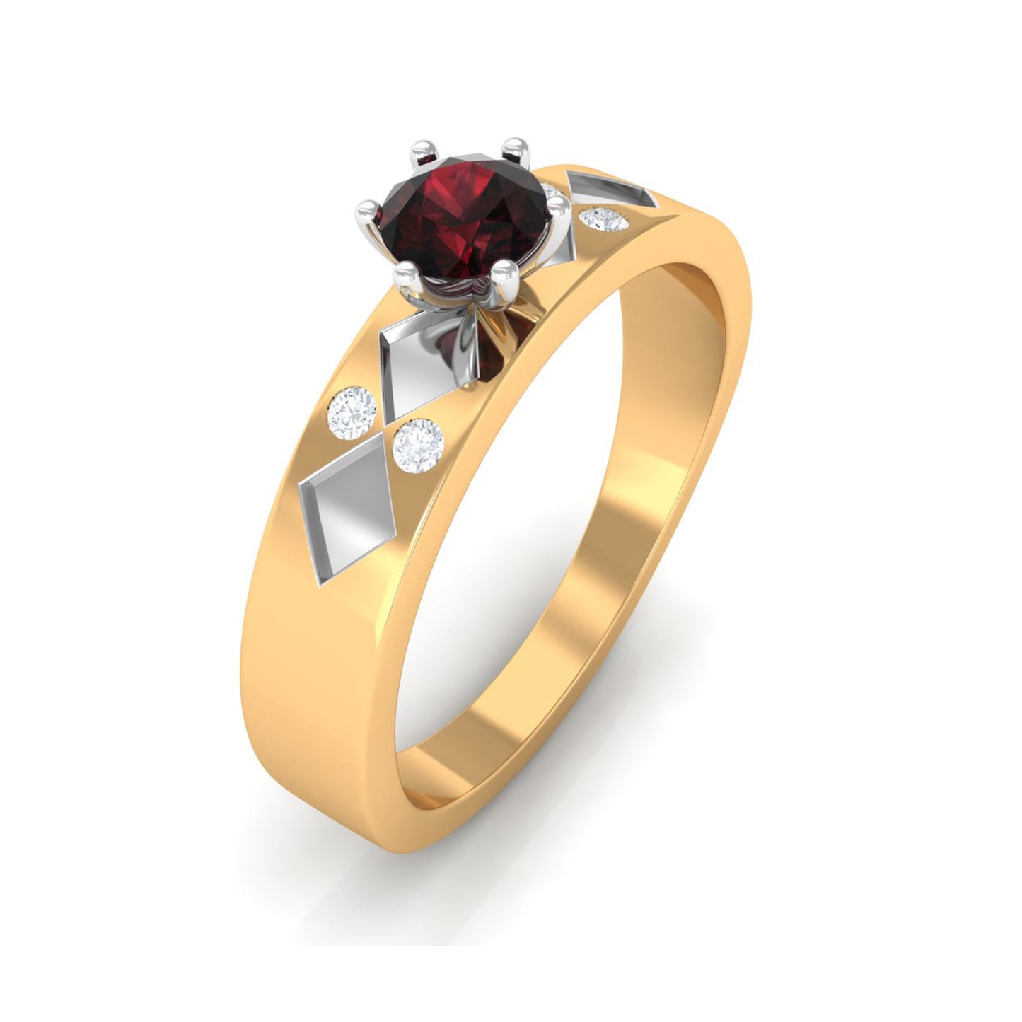 Natural Red Garnet Diamond Band Ring