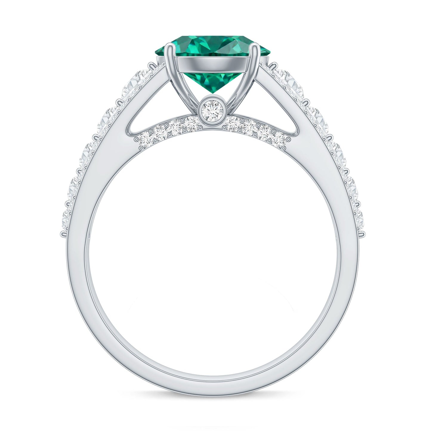 Certified 2 Carat Lab Grown Emerald Statement Engagement Ring with Side Stones