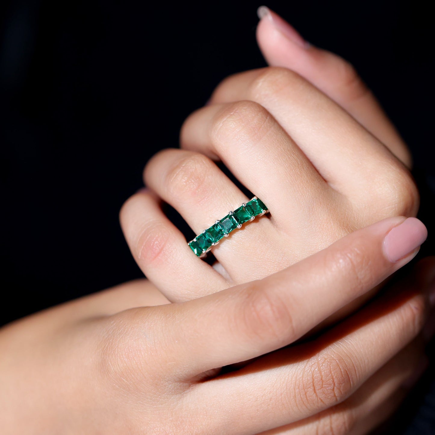 Princess Cut Lab Created Emerald Full Eternity Band