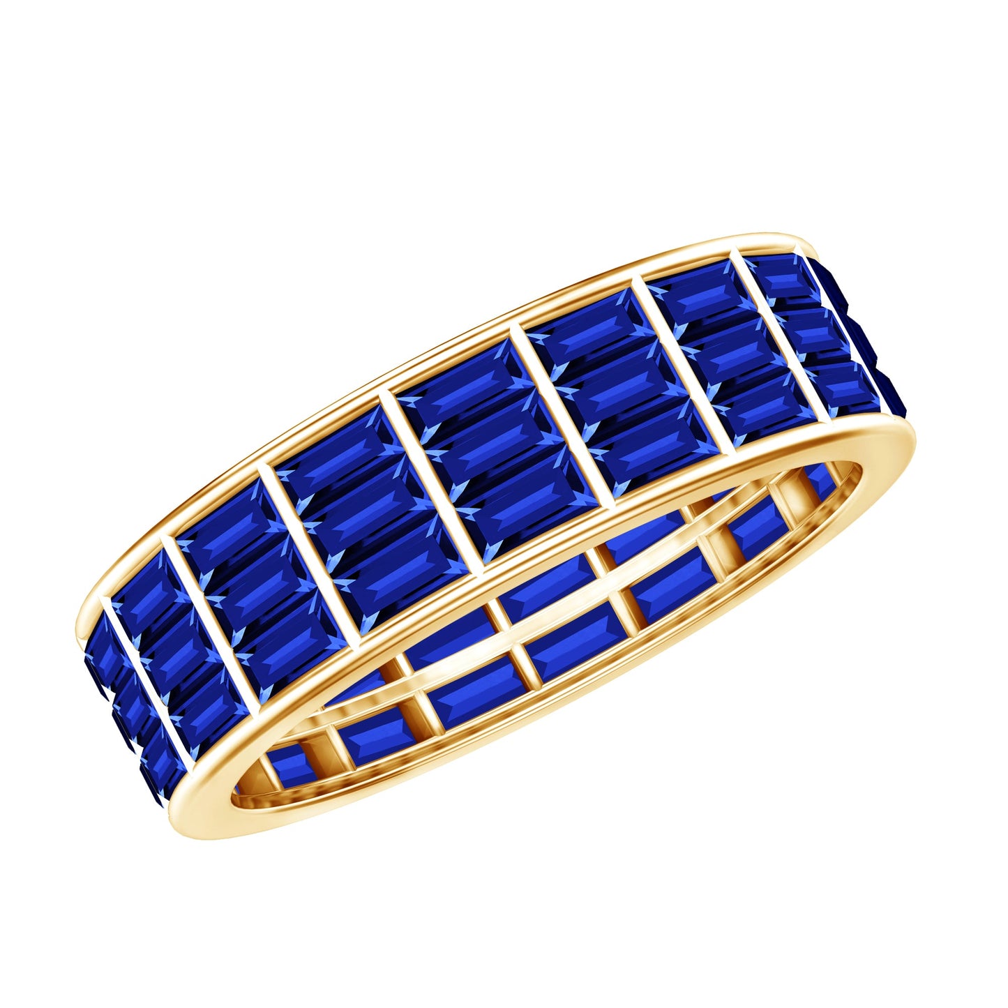 Channel Set Lab Grown Blue Sapphire Wide Eternity Band Ring