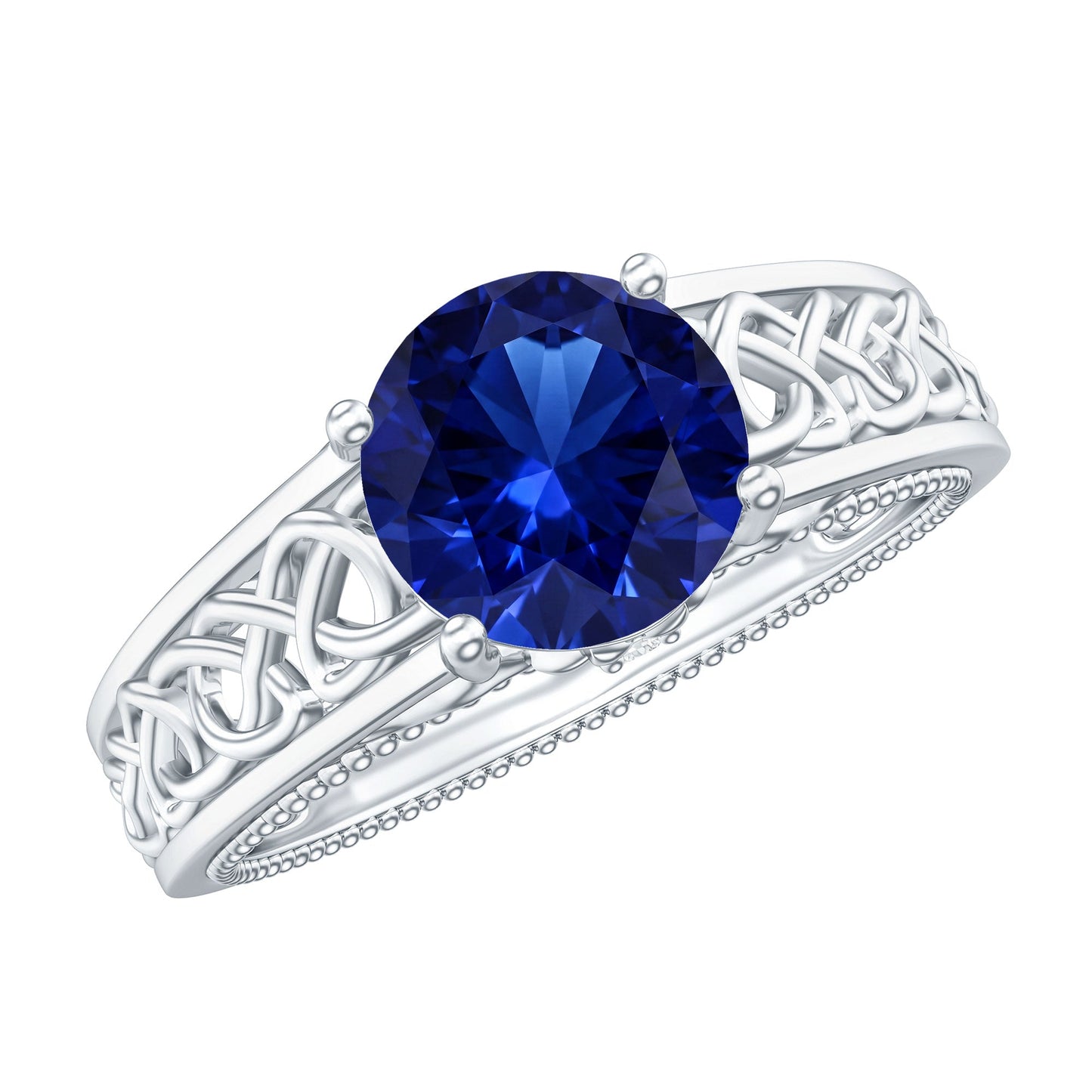 Certified 2.7 Carat Lab Grown Blue Sapphire Celtic Engagement Ring with Surprise Diamond
