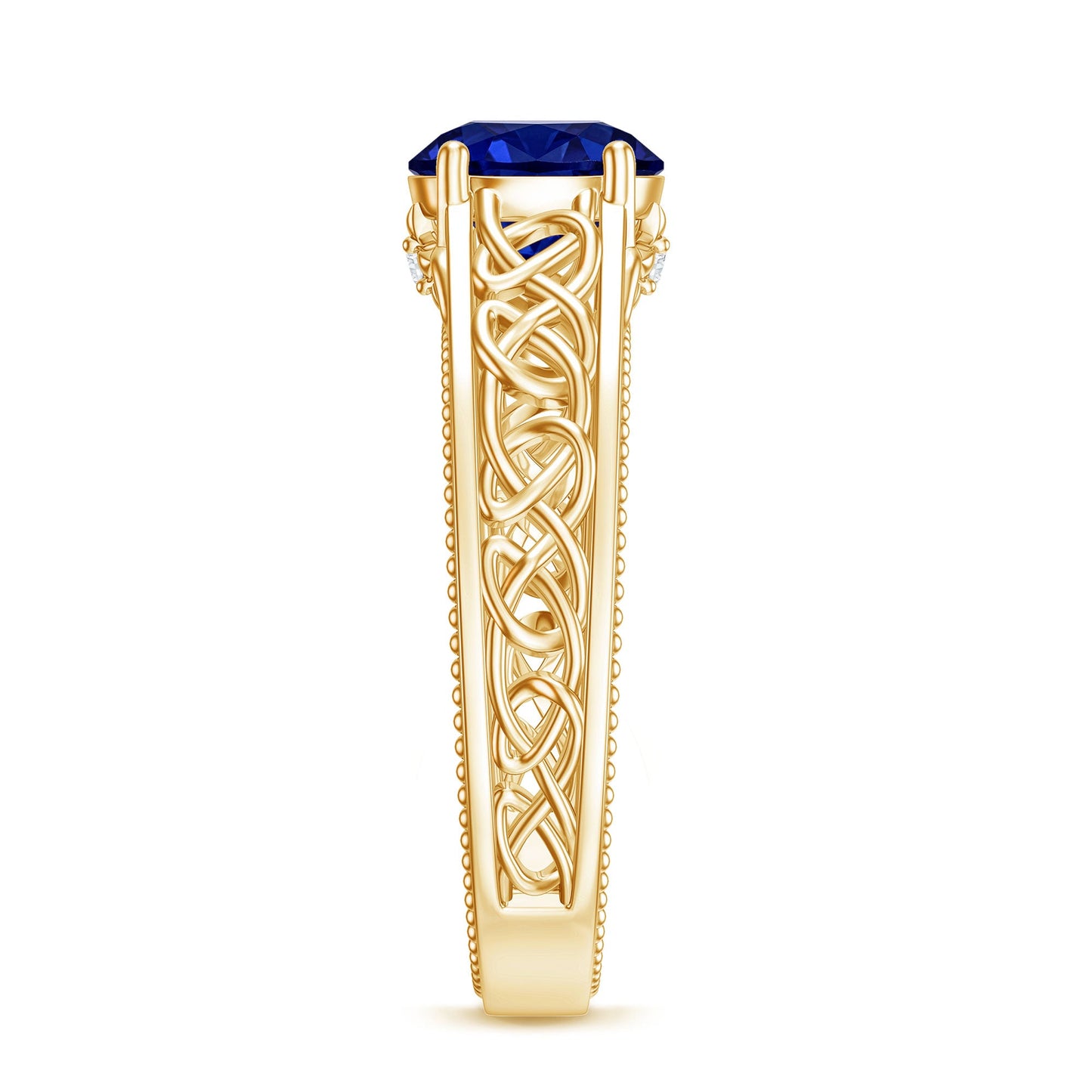 Certified 2.7 Carat Lab Grown Blue Sapphire Celtic Engagement Ring with Surprise Diamond