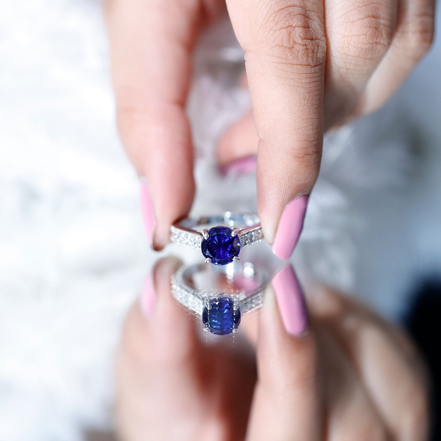 Certified 2.7 Carat Lab Grown Blue Sapphire Solitaire Engagement Ring with Diamond