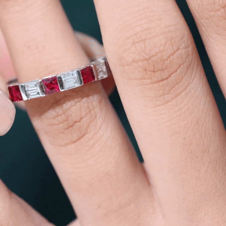 Princess Cut Lab Created Ruby And Moissanite Full Eternity Ring