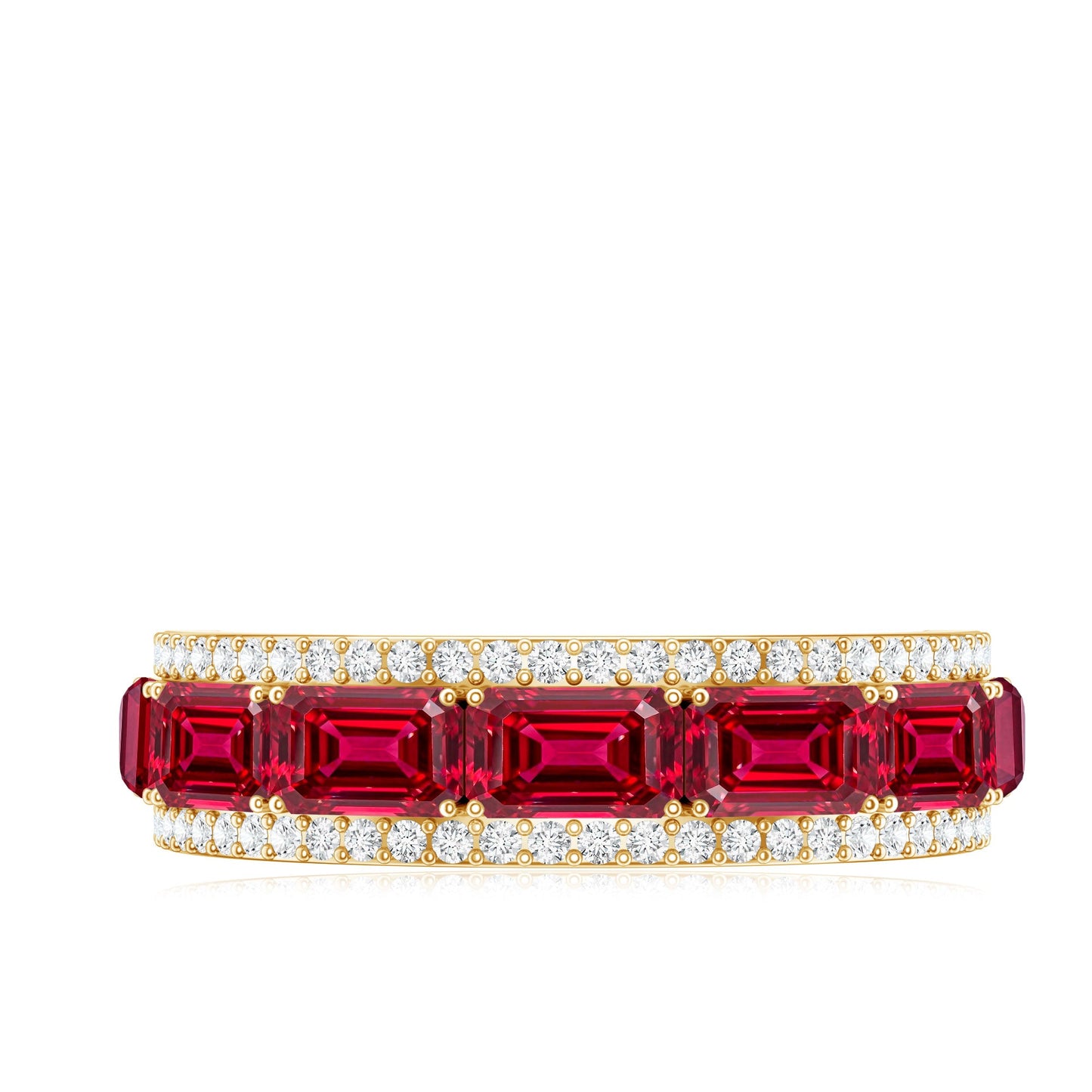 Emerald Cut Created Ruby and Diamond Half Eternity Band