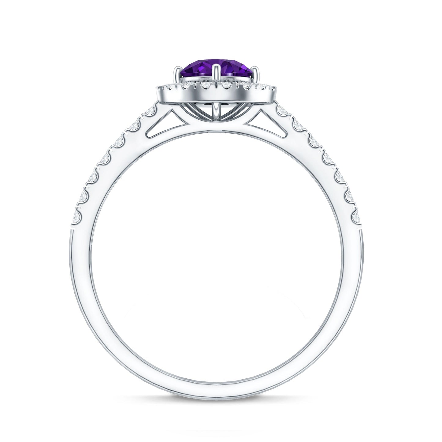 Real Amethyst Promise Ring with Diamond Halo