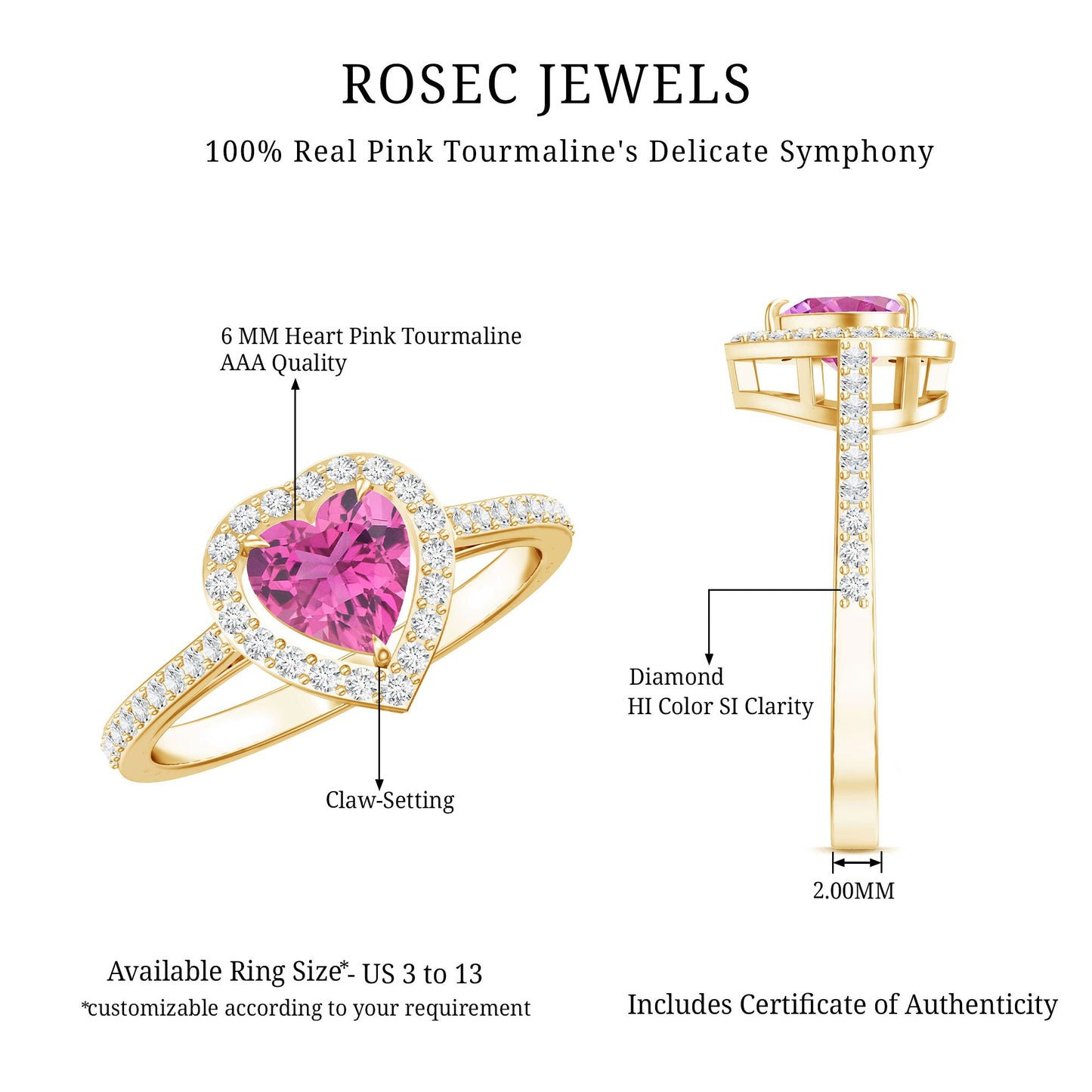 Heart Shape Pink Tourmaline Engagement Ring with Diamond Halo
