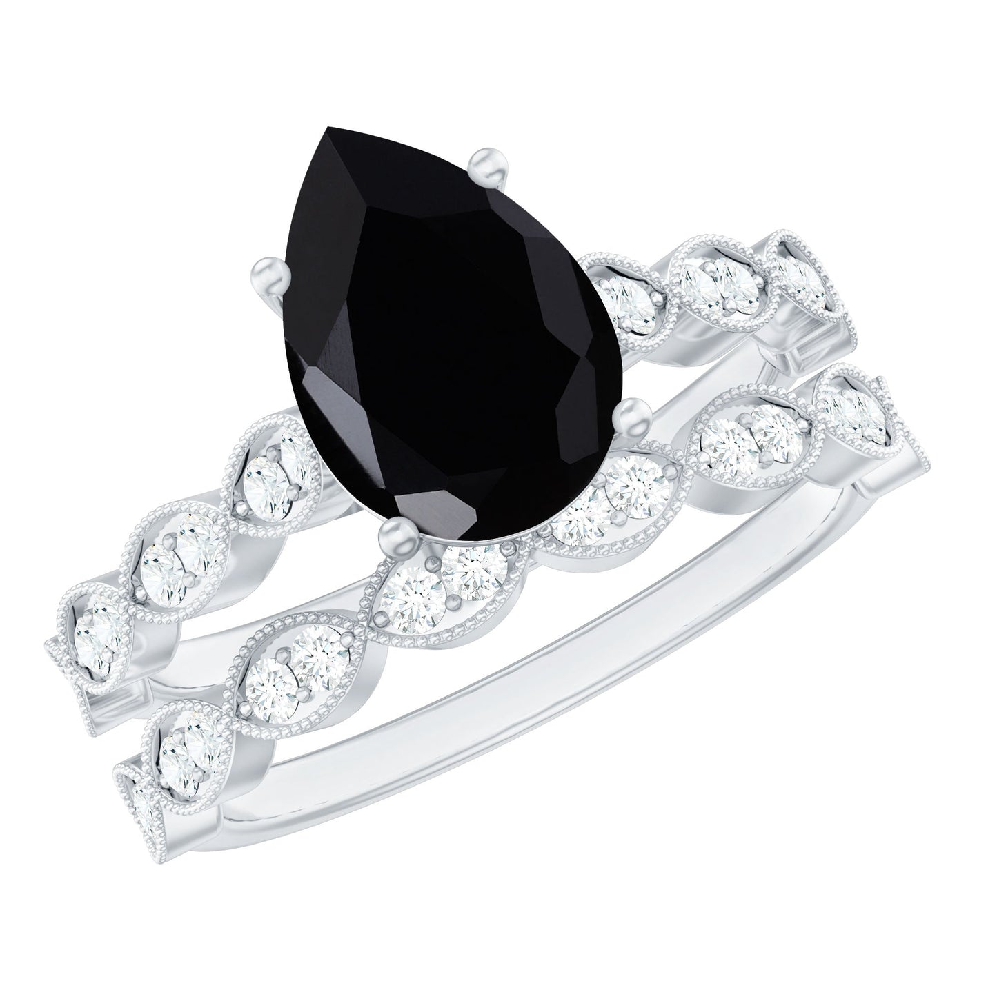 Certified 4.8 Carat Lab Grown Black Diamond Engagement Ring with Wedding Band