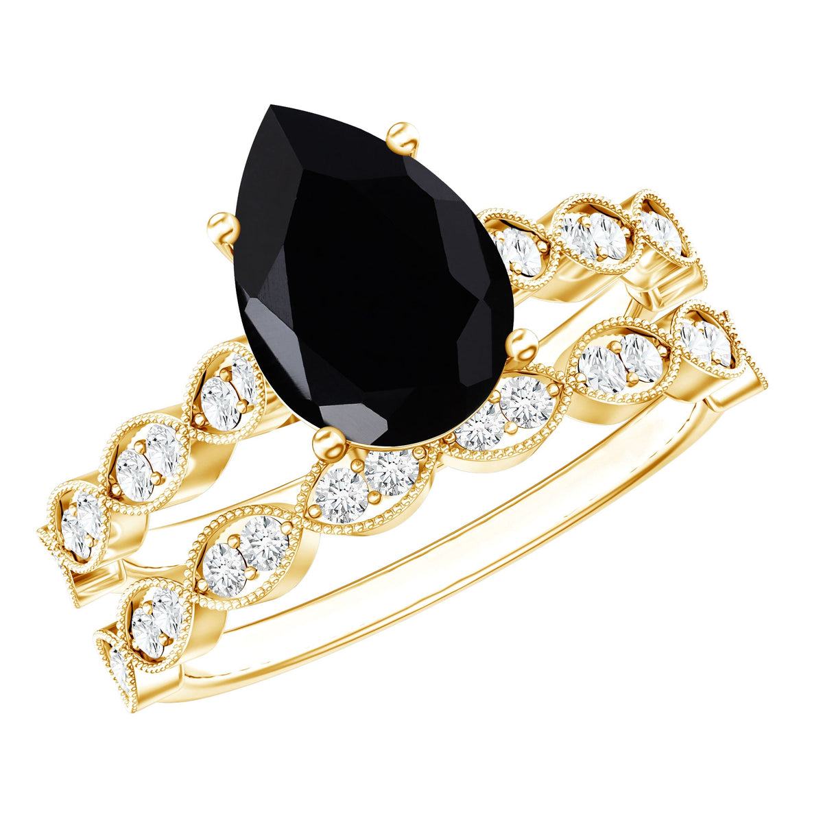 Certified 4.8 Carat Lab Grown Black Diamond Engagement Ring with Wedding Band