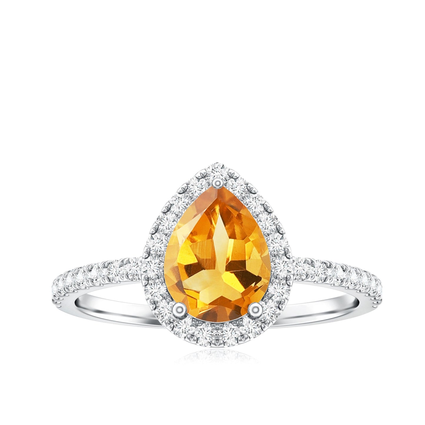 1 Carat Natural Pear Shape Citrine Engagement Ring with Diamond Halo