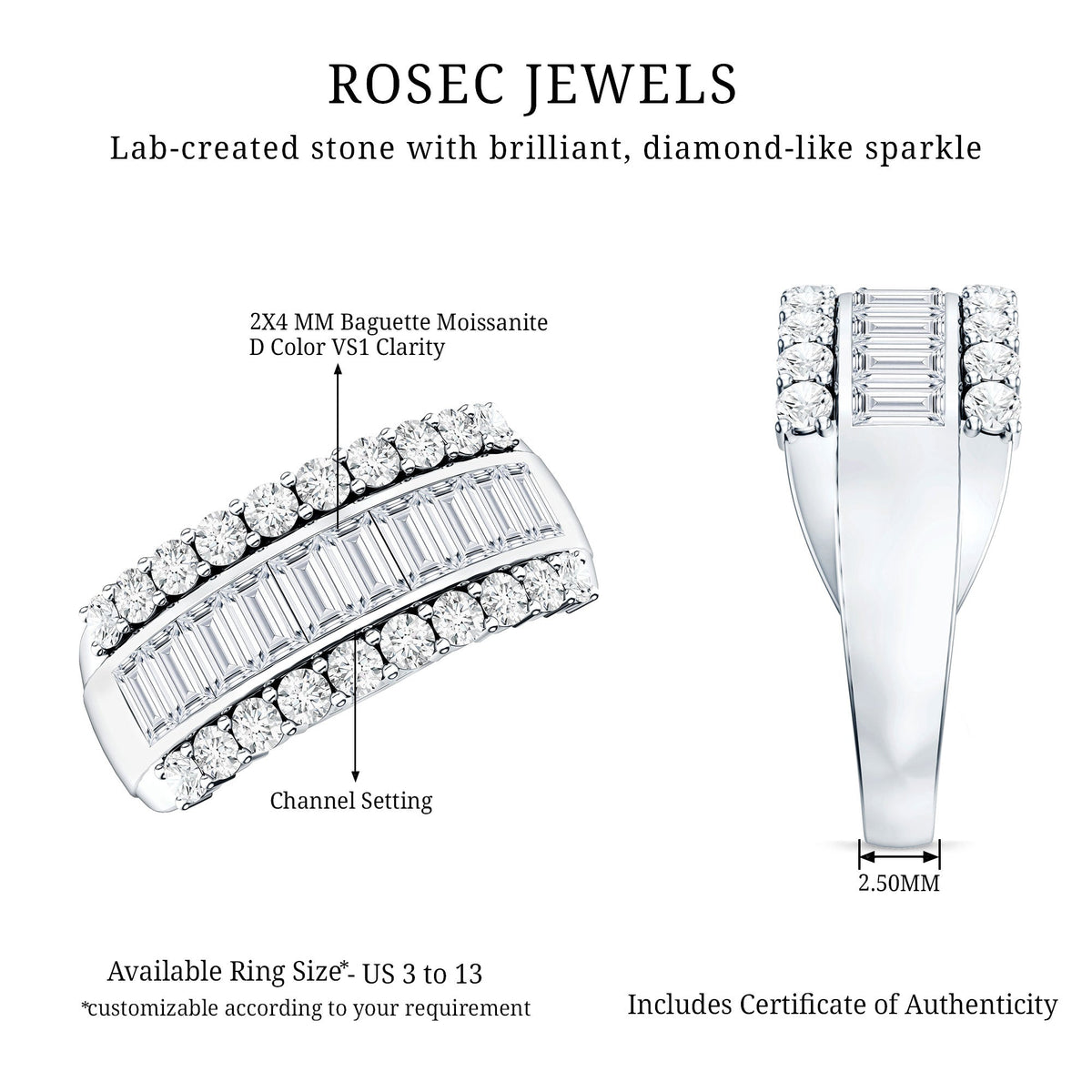 Certified Moissanite Wide Wedding Band Ring