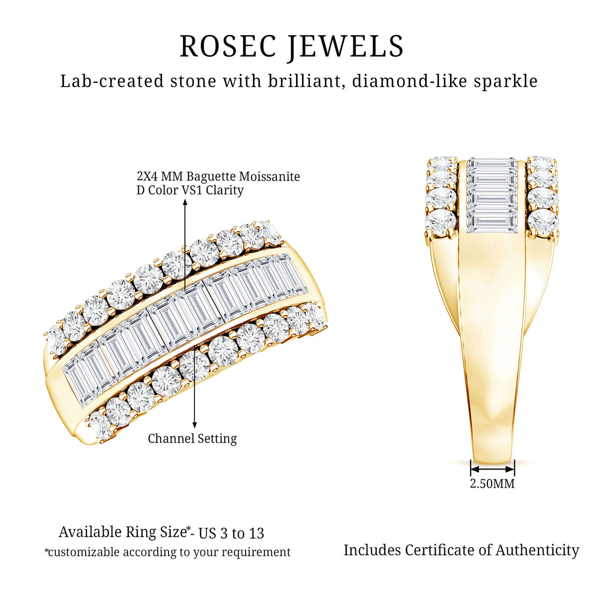 Certified Moissanite Wide Wedding Band Ring
