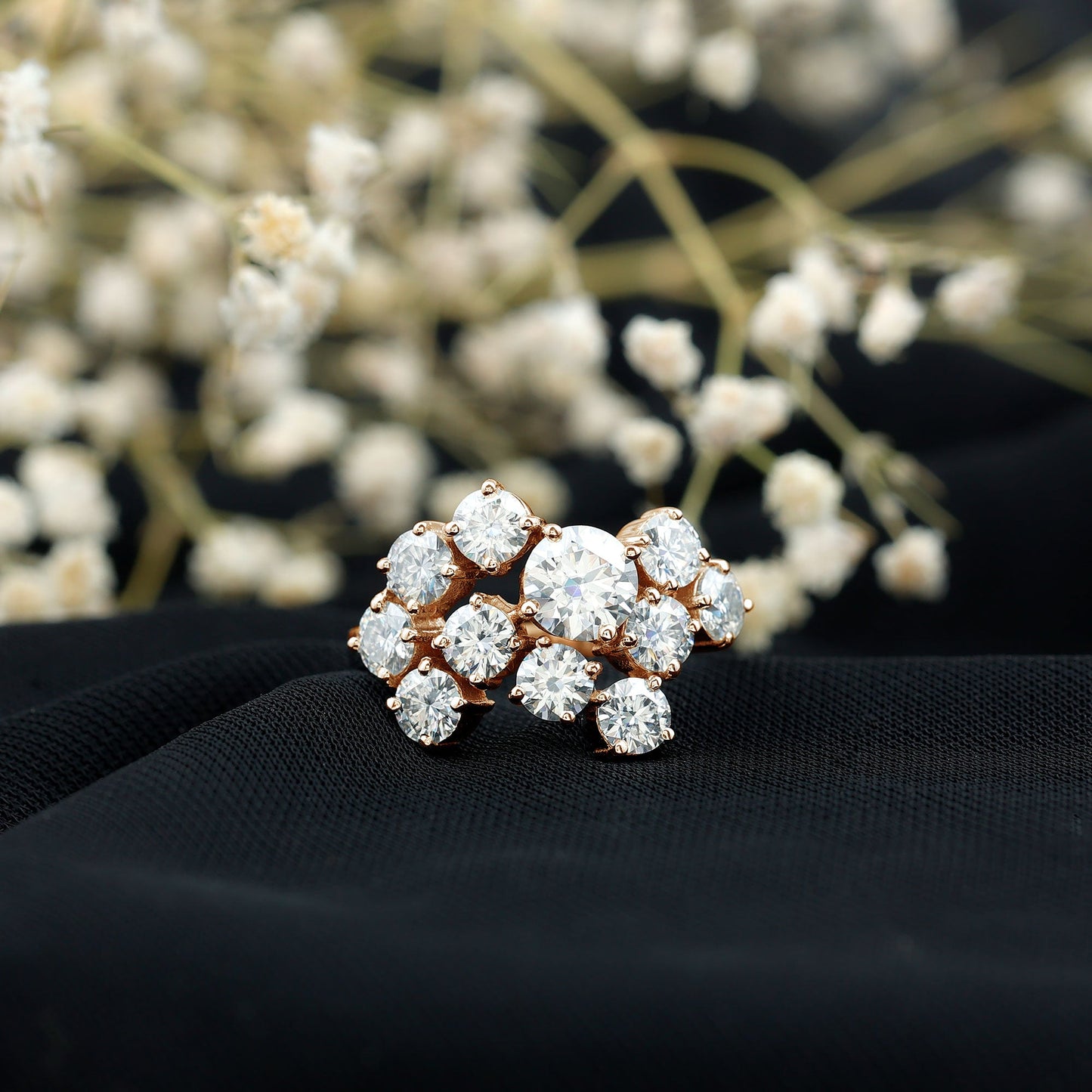 Certified Round Moissanite Cluster Engagement Ring for Women