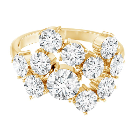 Certified 4 Carat Moissanite Cluster Statement Ring in Silver