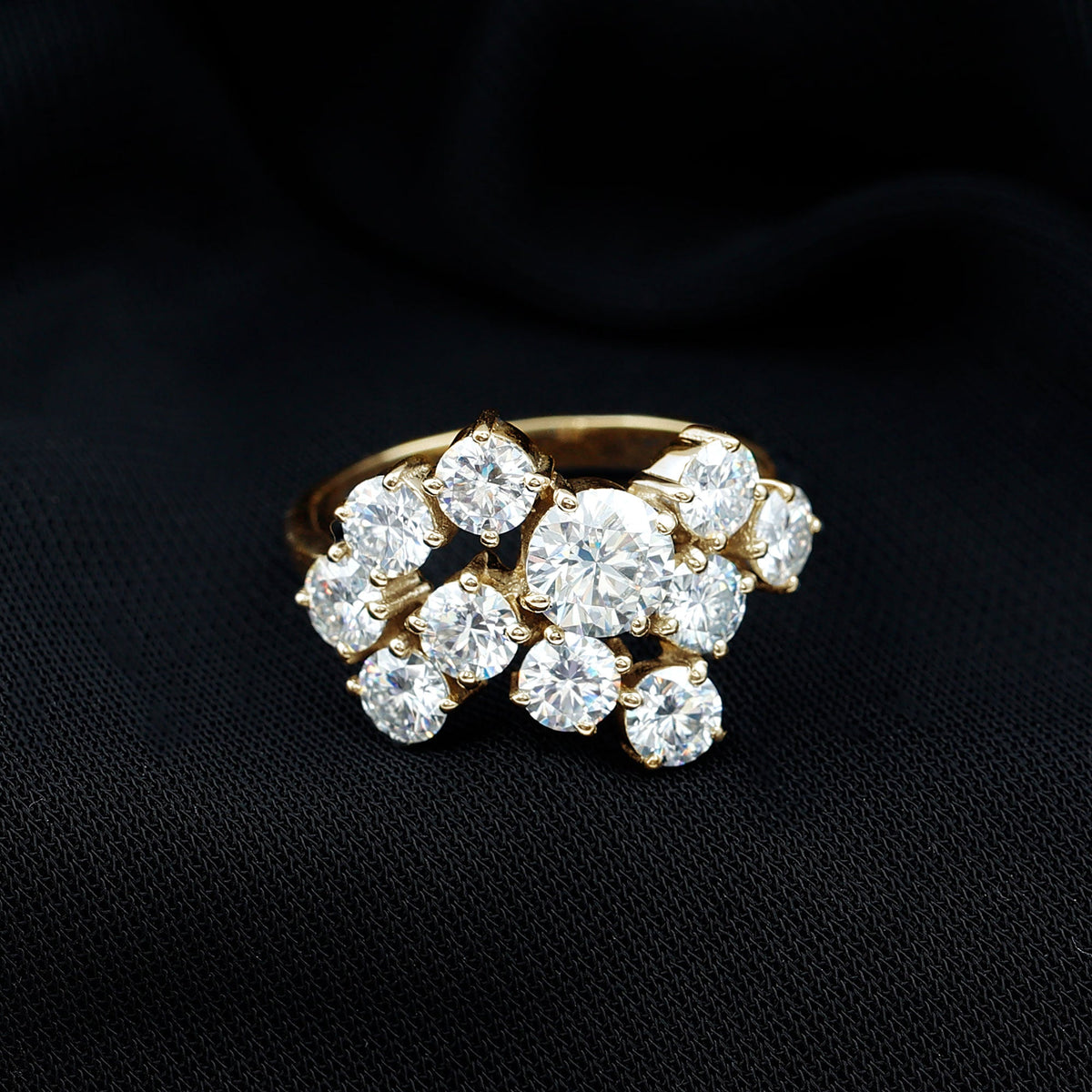 Certified 4 Carat Moissanite Cluster Statement Ring in Silver