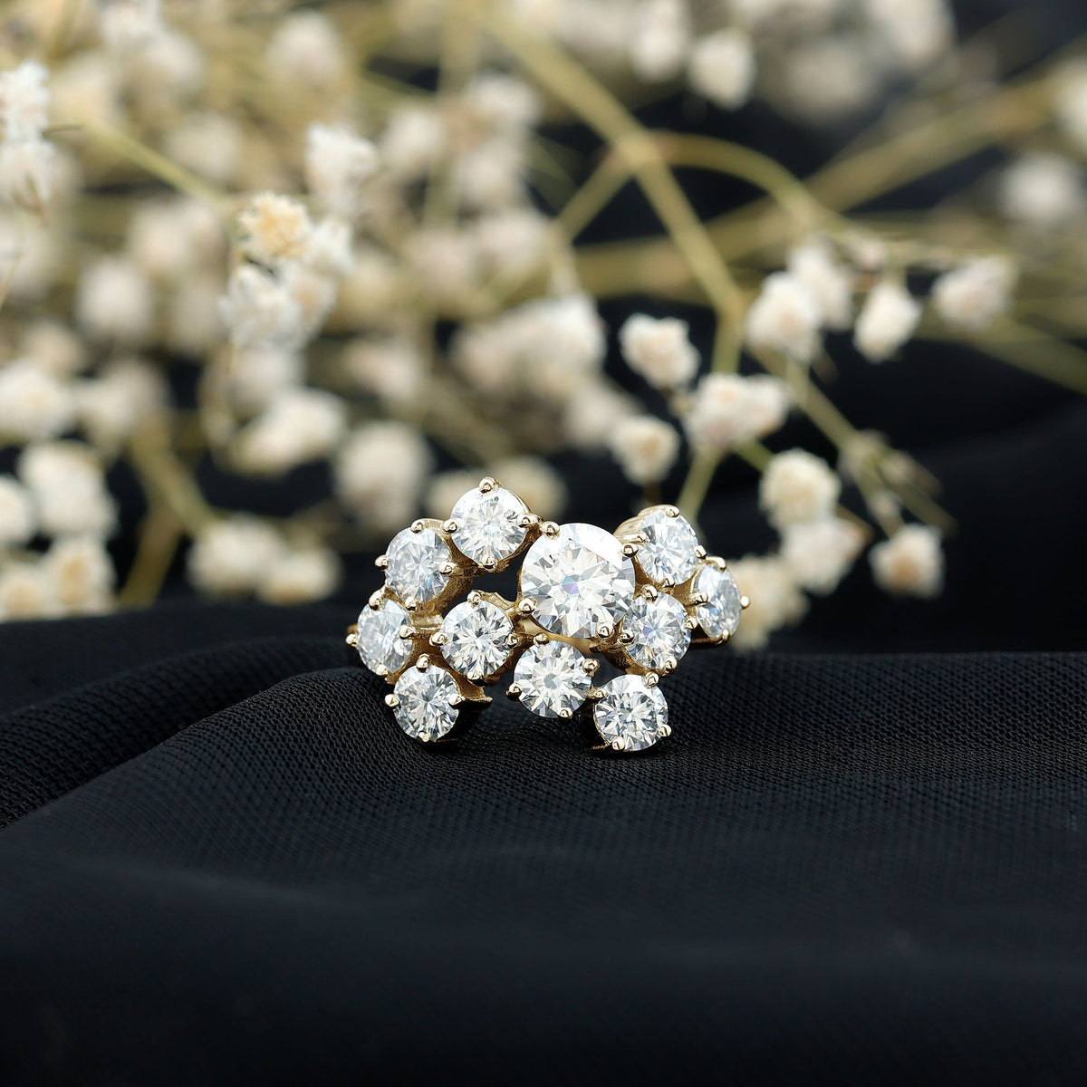 Certified 4 Carat Moissanite Cluster Statement Ring in Silver