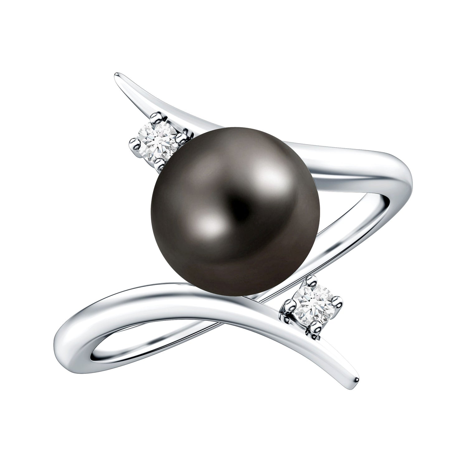 Tahitian Black Pearl Bypass Engagement Ring with Diamond