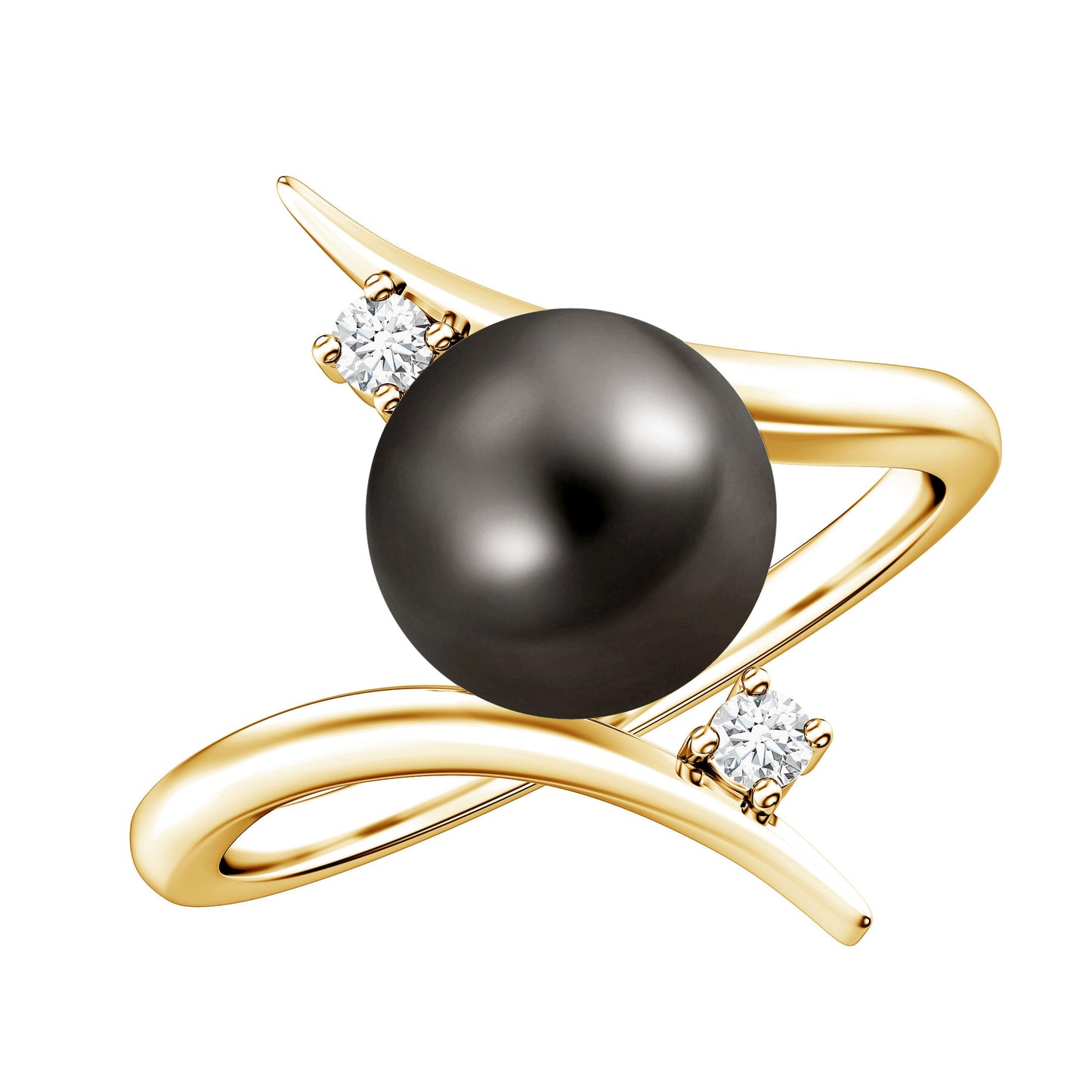 Tahitian Black Pearl Bypass Engagement Ring with Diamond