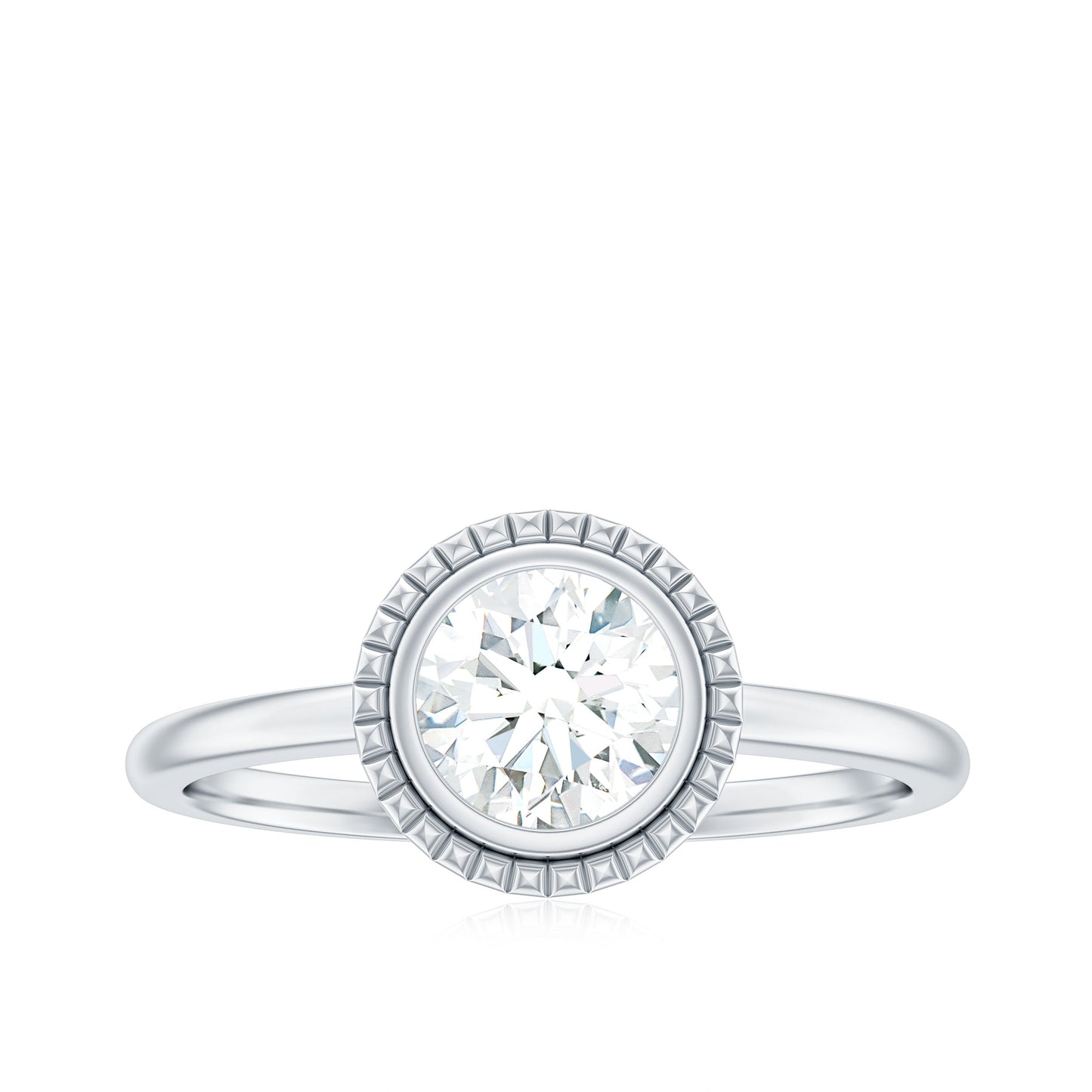 0.9 Carat Round Moissanite Solitaire Engagement Ring in Bezel Setting