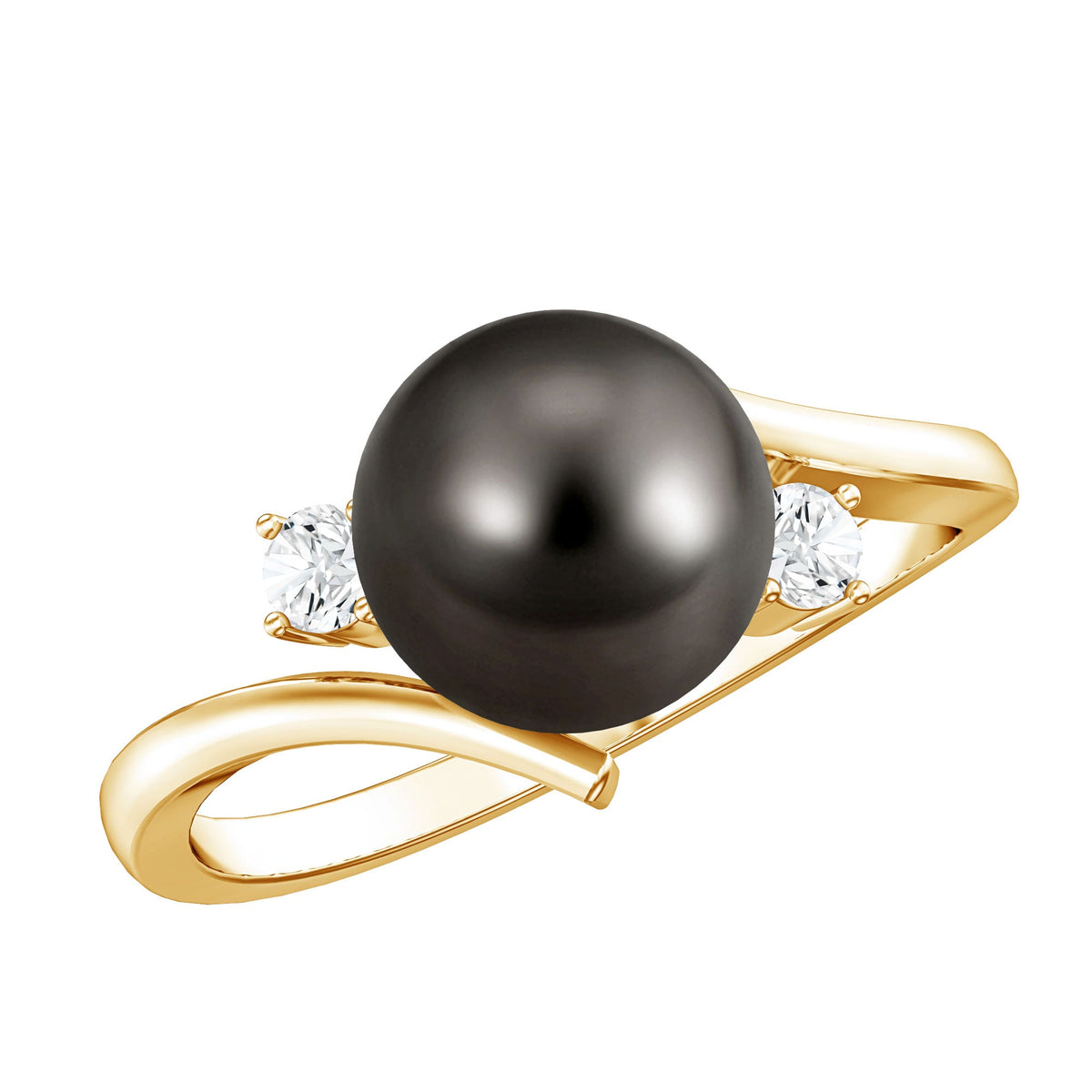 Natural Tahitian Black Pearl Diamond Vintage Engagement Ring