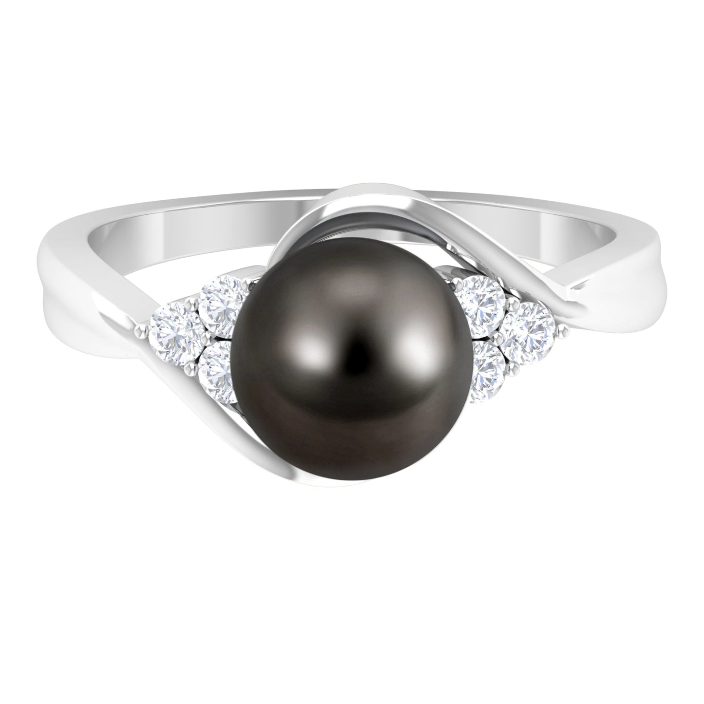 Bypass Tahitian Pearl Engagement Ring with Diamond Trio