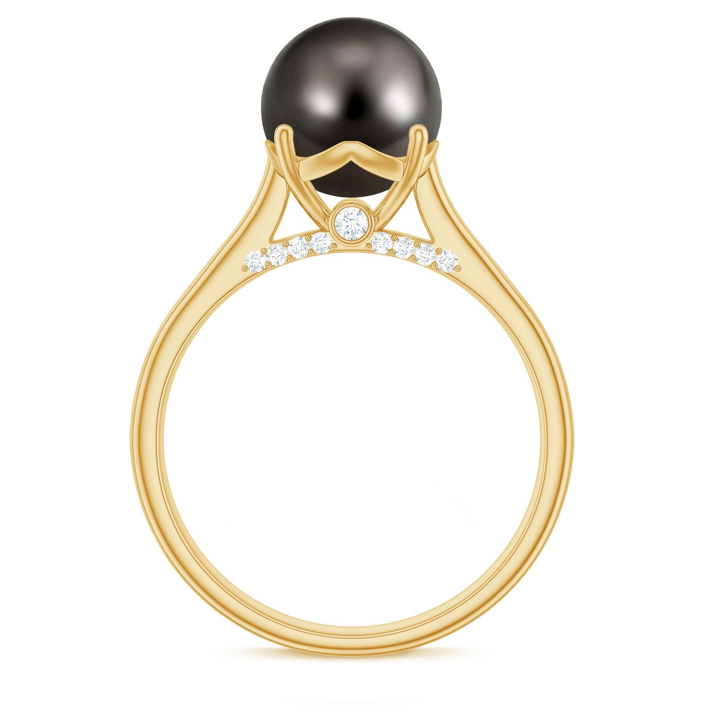 7.5 CT Classic Tahitian Pearl Solitaire Ring with Surprise Diamond