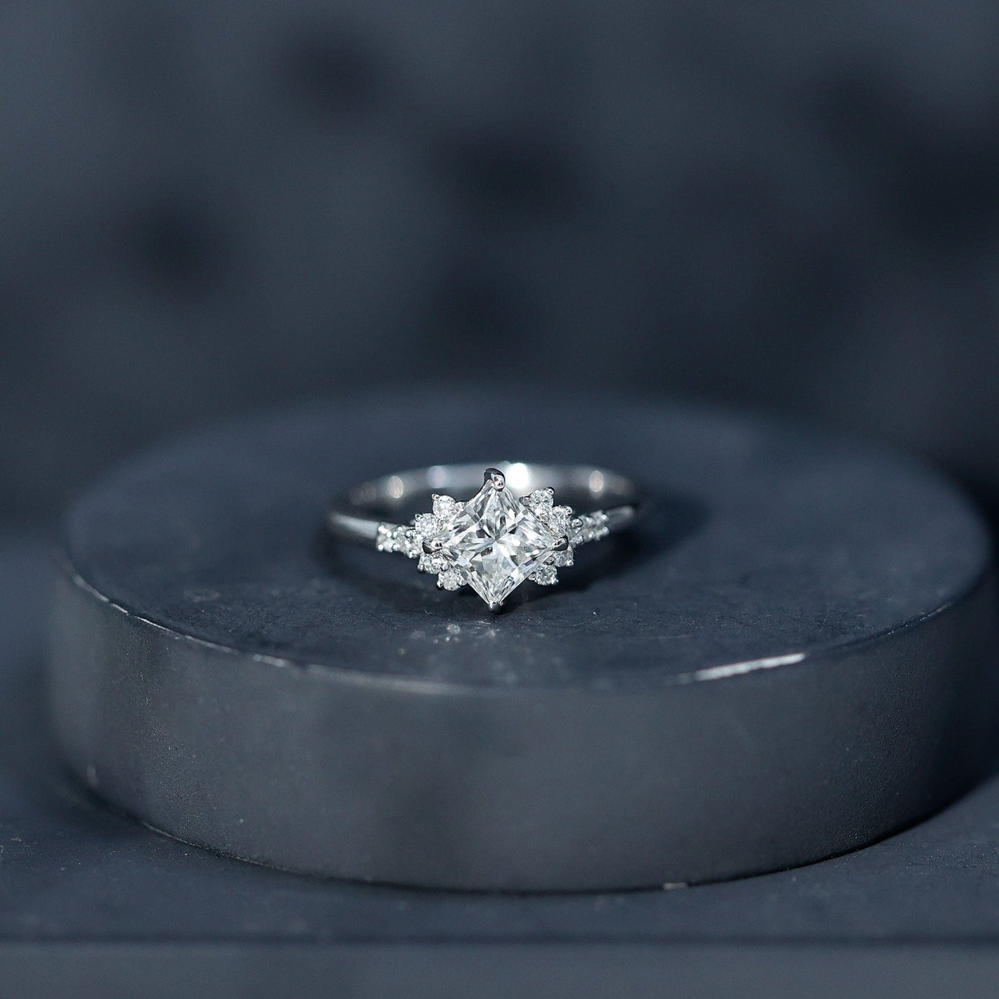Certified Moissanite Princess Cut Engagement Ring in Prong Setting