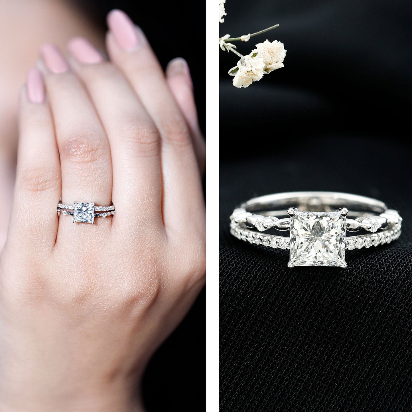Moissanite Square Cut Engagement Ring With Certificate